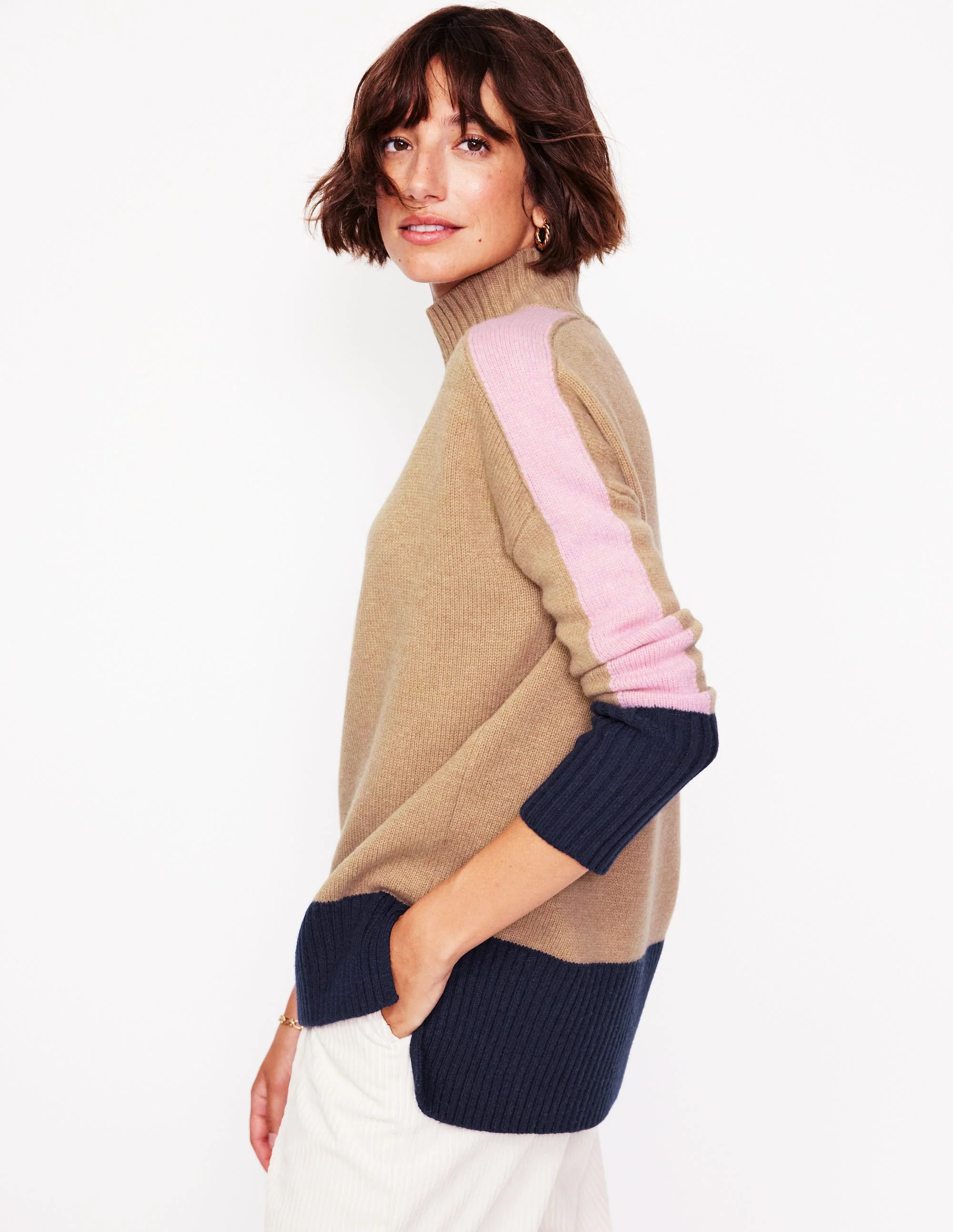 Jessica Oversized Sweater-Camel Melange, Colour Block - Image 4