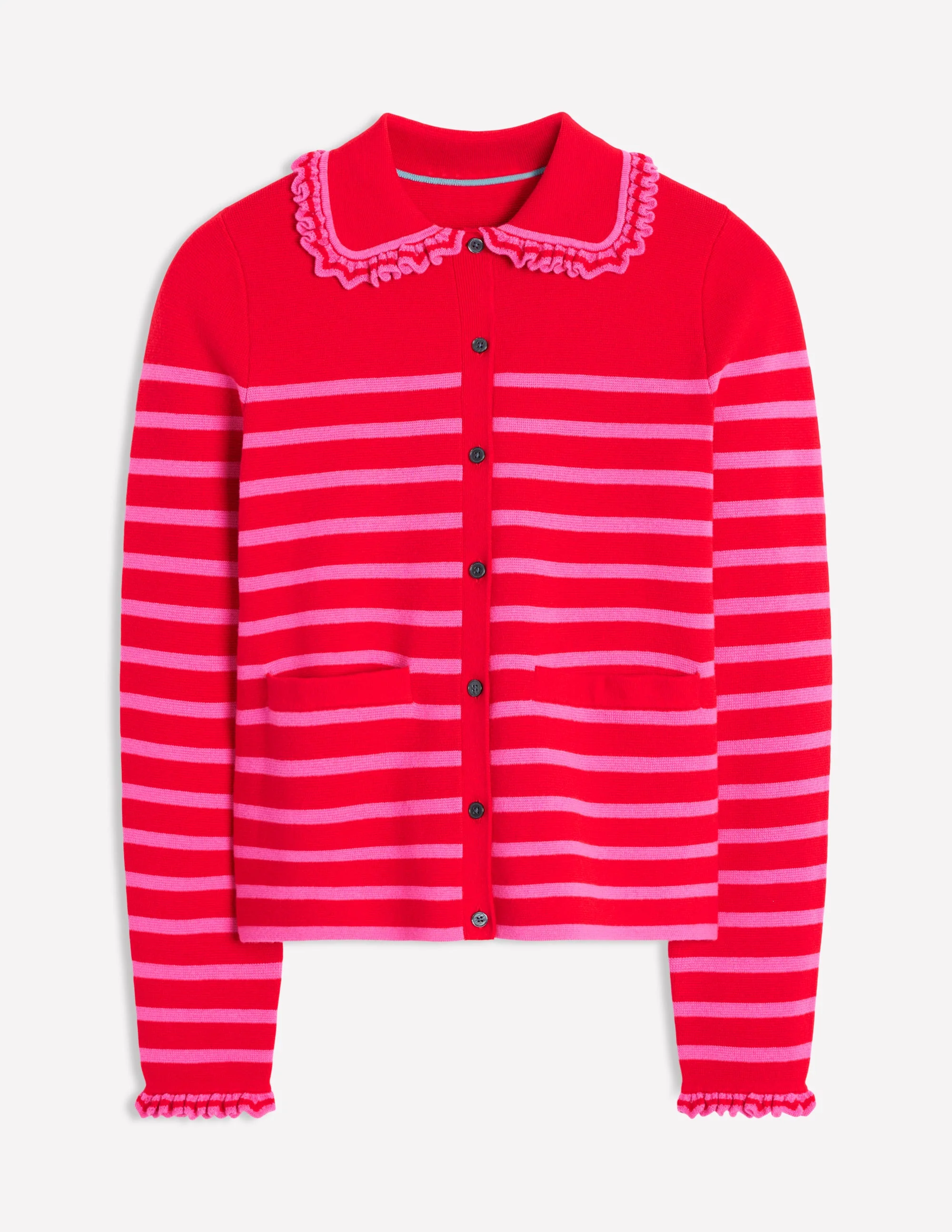 Jessie Frill Collared Cardigan-Poppy Red, Sorbet Pink Stripe - Image 6
