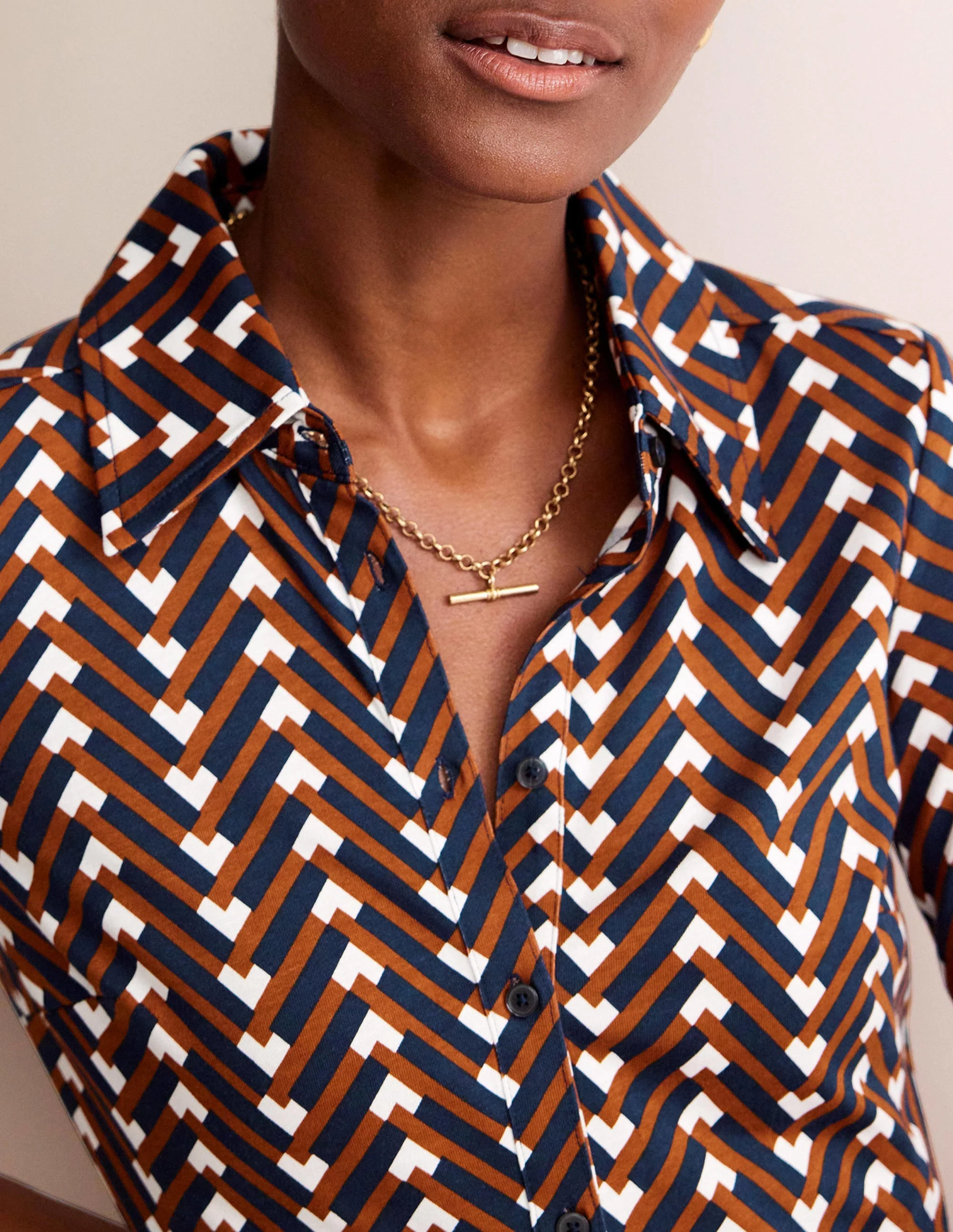Jessie Jersey Shirt Dress-Pumpkin, Chevron Geo - Image 2