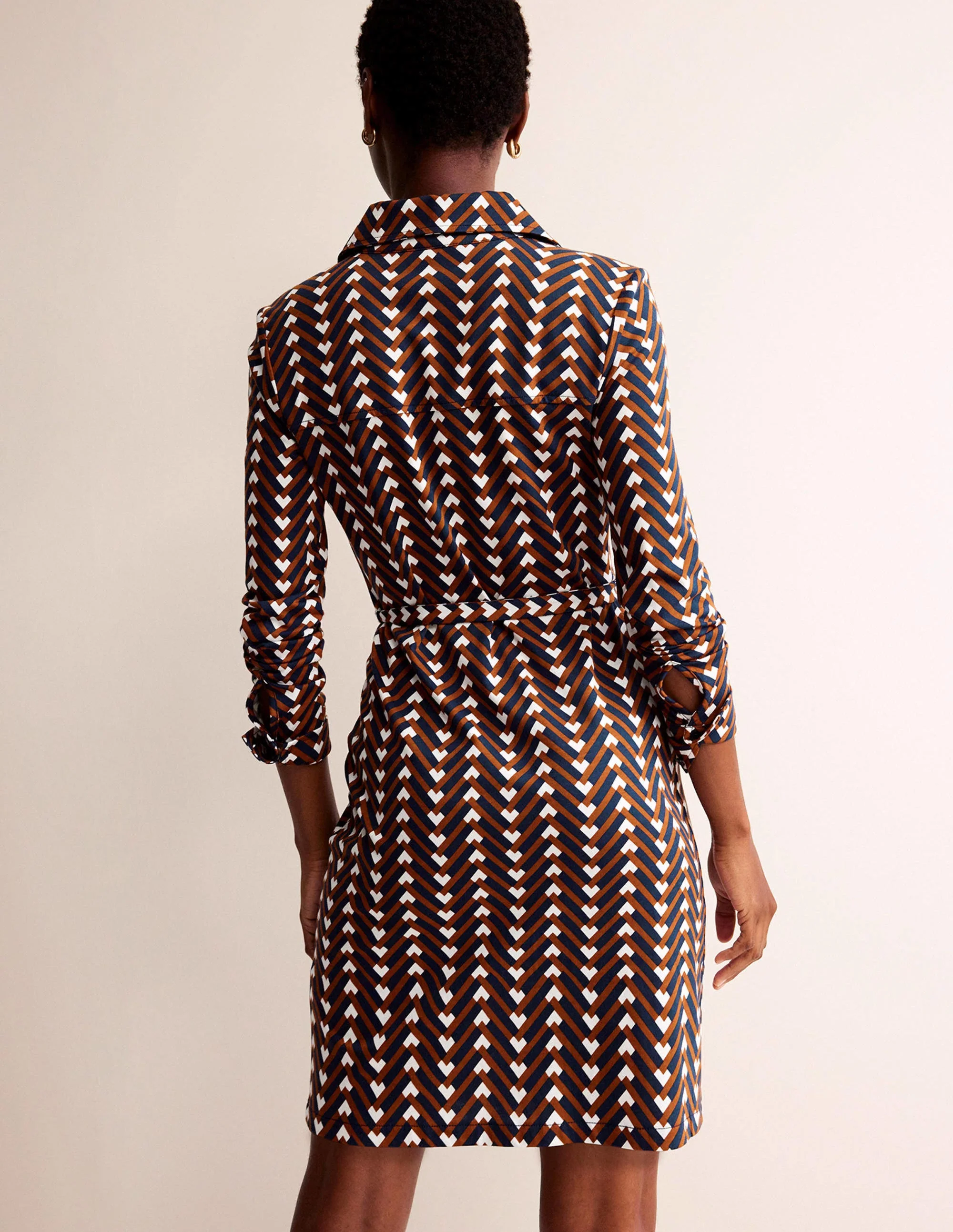 Jessie Jersey Shirt Dress-Pumpkin, Chevron Geo - Image 3