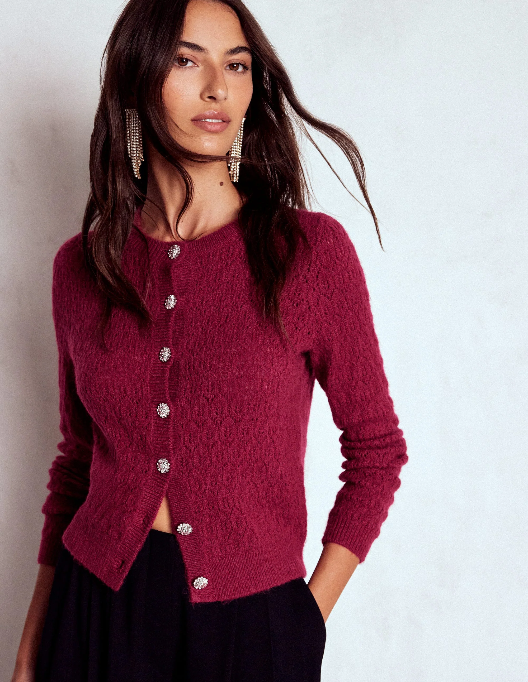 Jewel Button Cardigan-Ruby Red