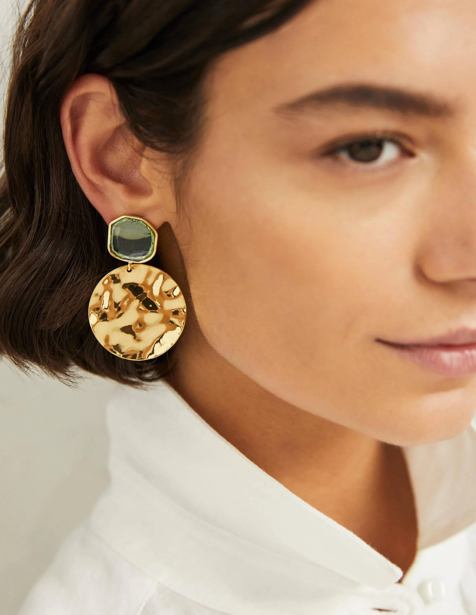 Jewel Hammered Disk Earrings-English Ivy/Gold Metallic - Image 2