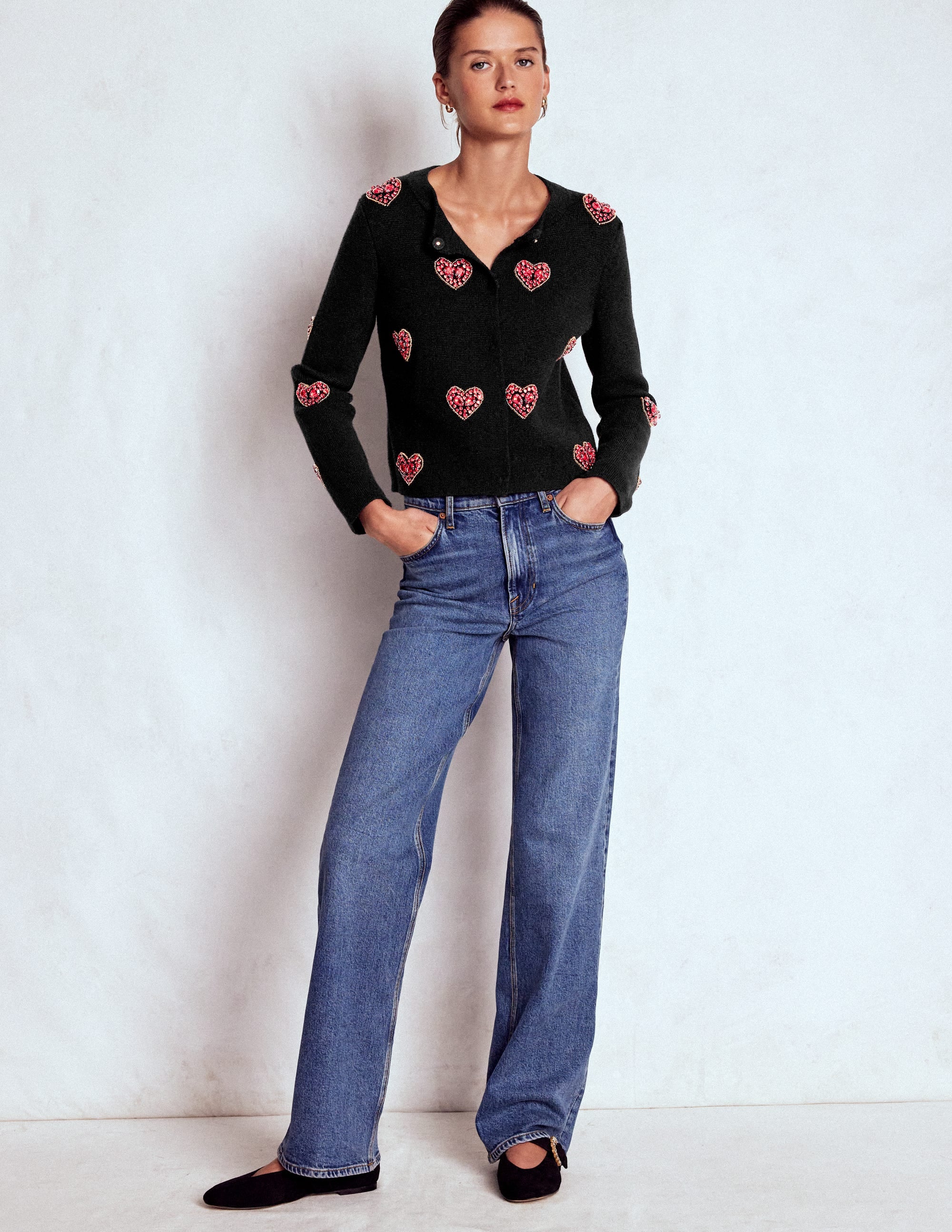 Jewelled Knitted Jacket-Black Hearts - Image 4