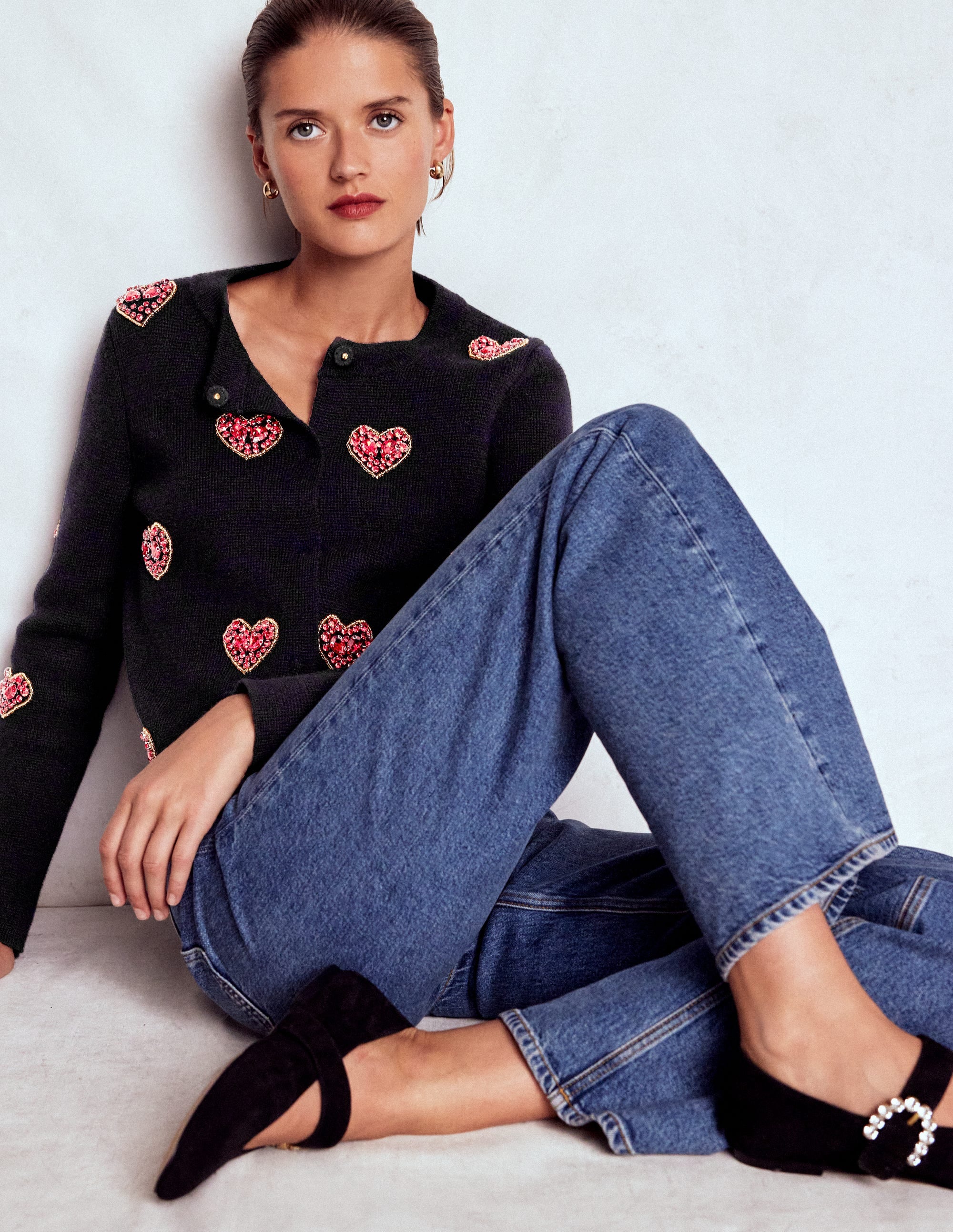 Jewelled Knitted Jacket-Black Hearts - Image 5