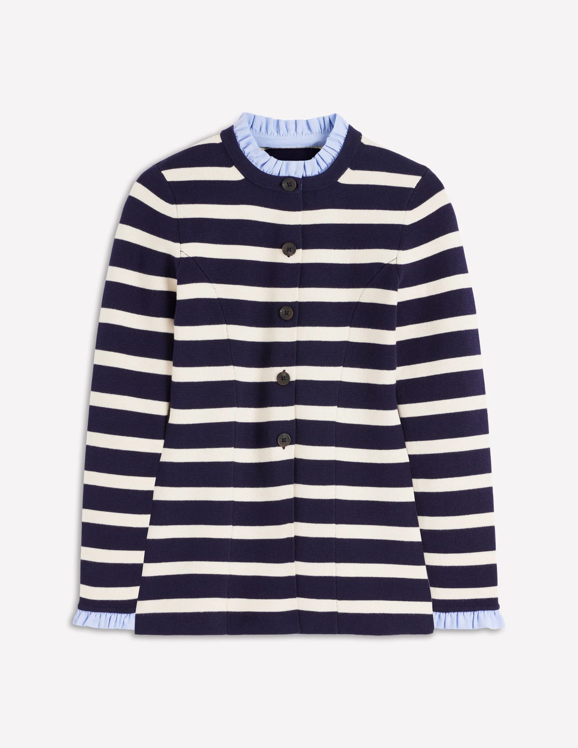 Joanna Fitted Knitted Jacket-Navy/ Warm Ivory Stripe - Image 6