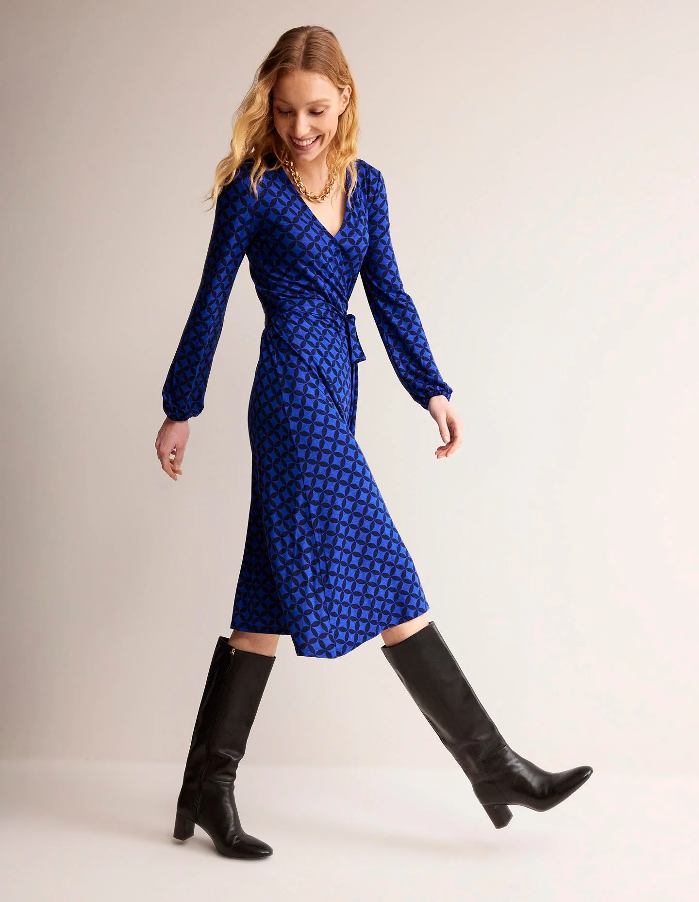 Joanna Jersey Midi Wrap Dress-Surf the Web, Diamond Terrace