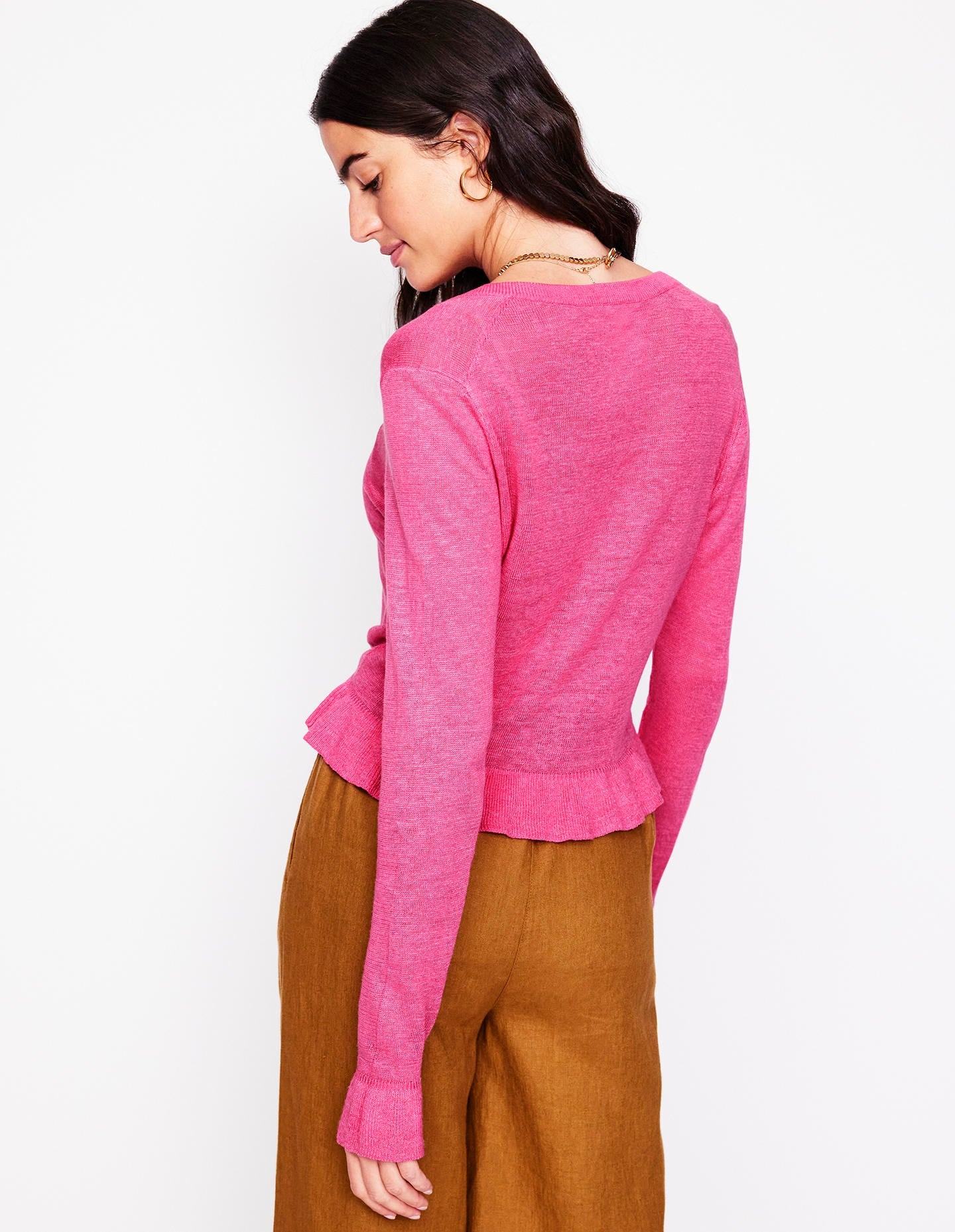 Josie Cropped Linen Cardigan-Sorbet Pink - Image 3