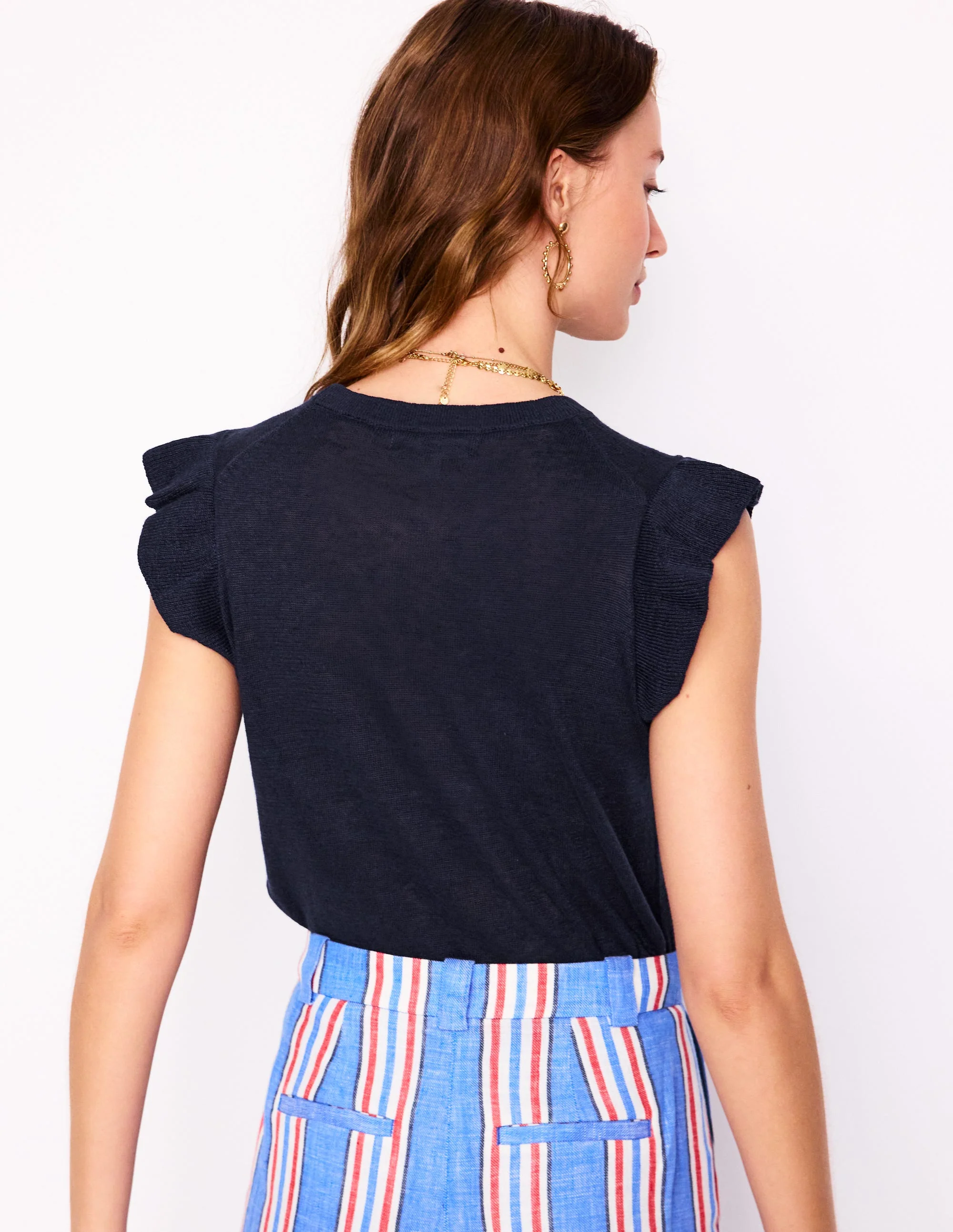 Josie Frilled Linen Vest-Navy - Image 3