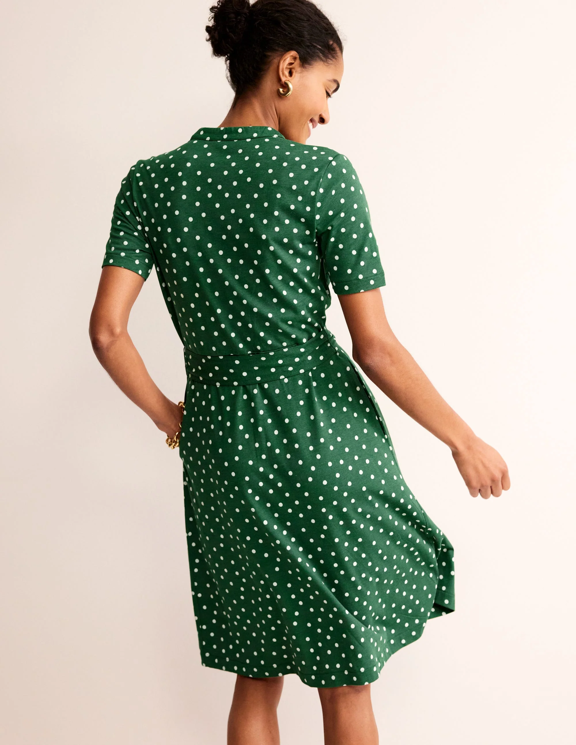 Julia Short Sleeve Shirt Dress-Green, Scattered Brand Spot - Image 3