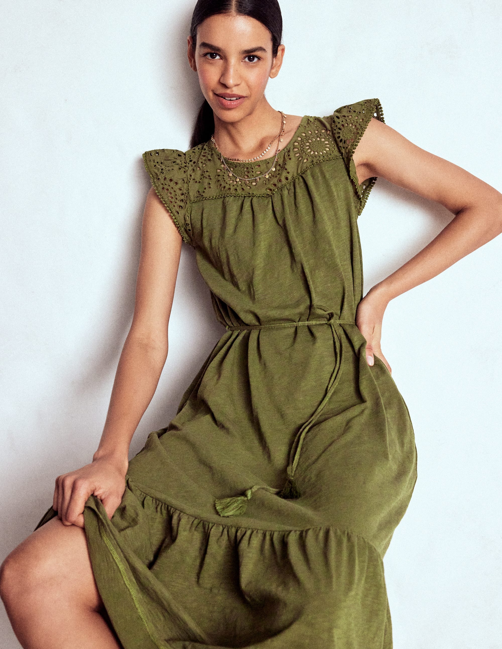 Juliet Broderie Midi Dress-Woodland Green