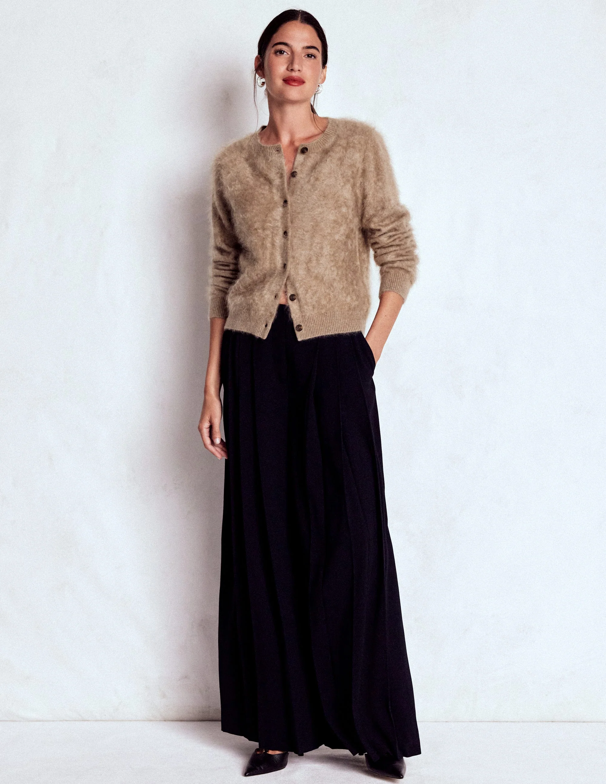 Kat Brushed Cashmere Cardigan-Dark Mink Melange - Image 5