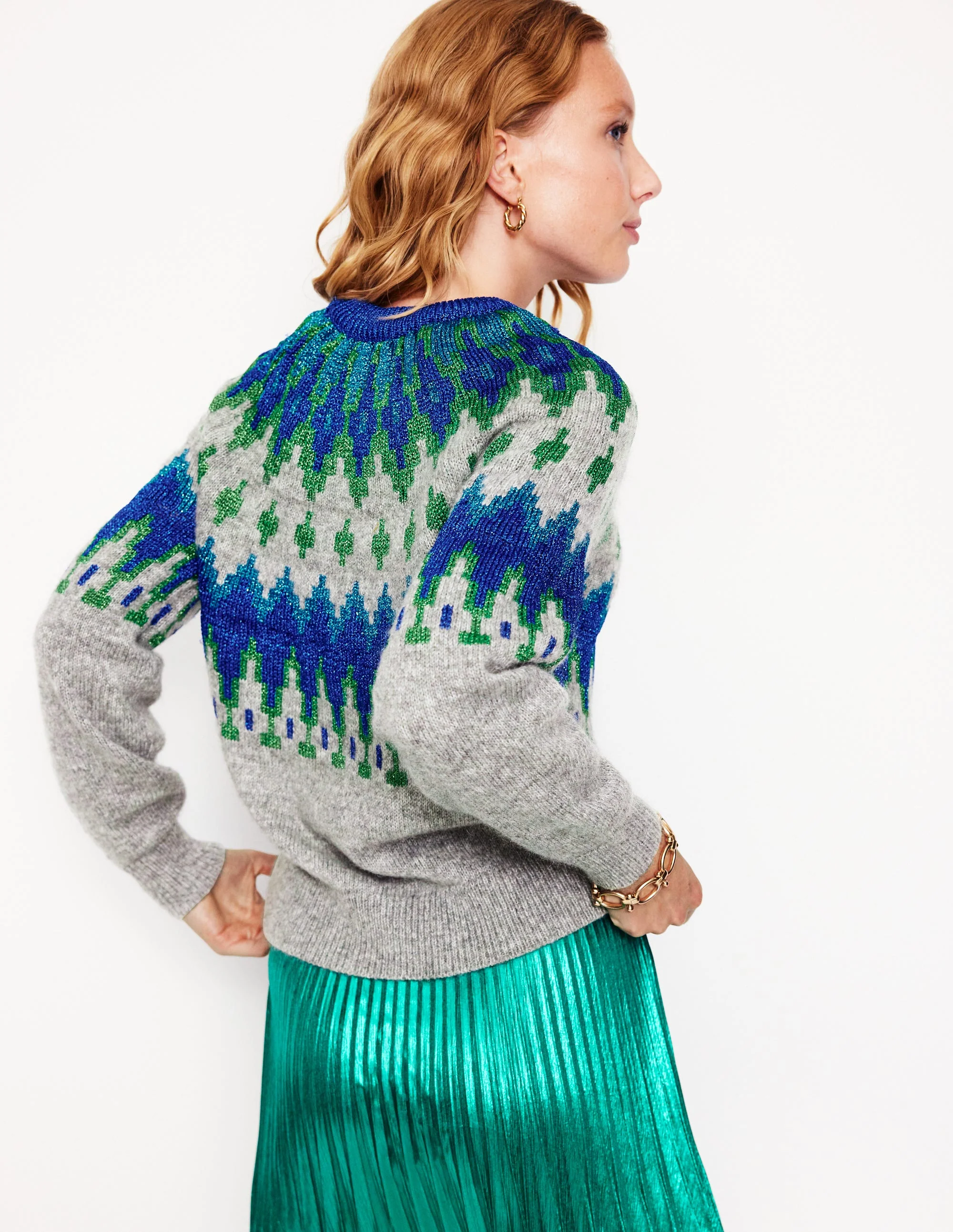 Kat Sparkle Fair Isle Jumper-Grey Melange - Image 3