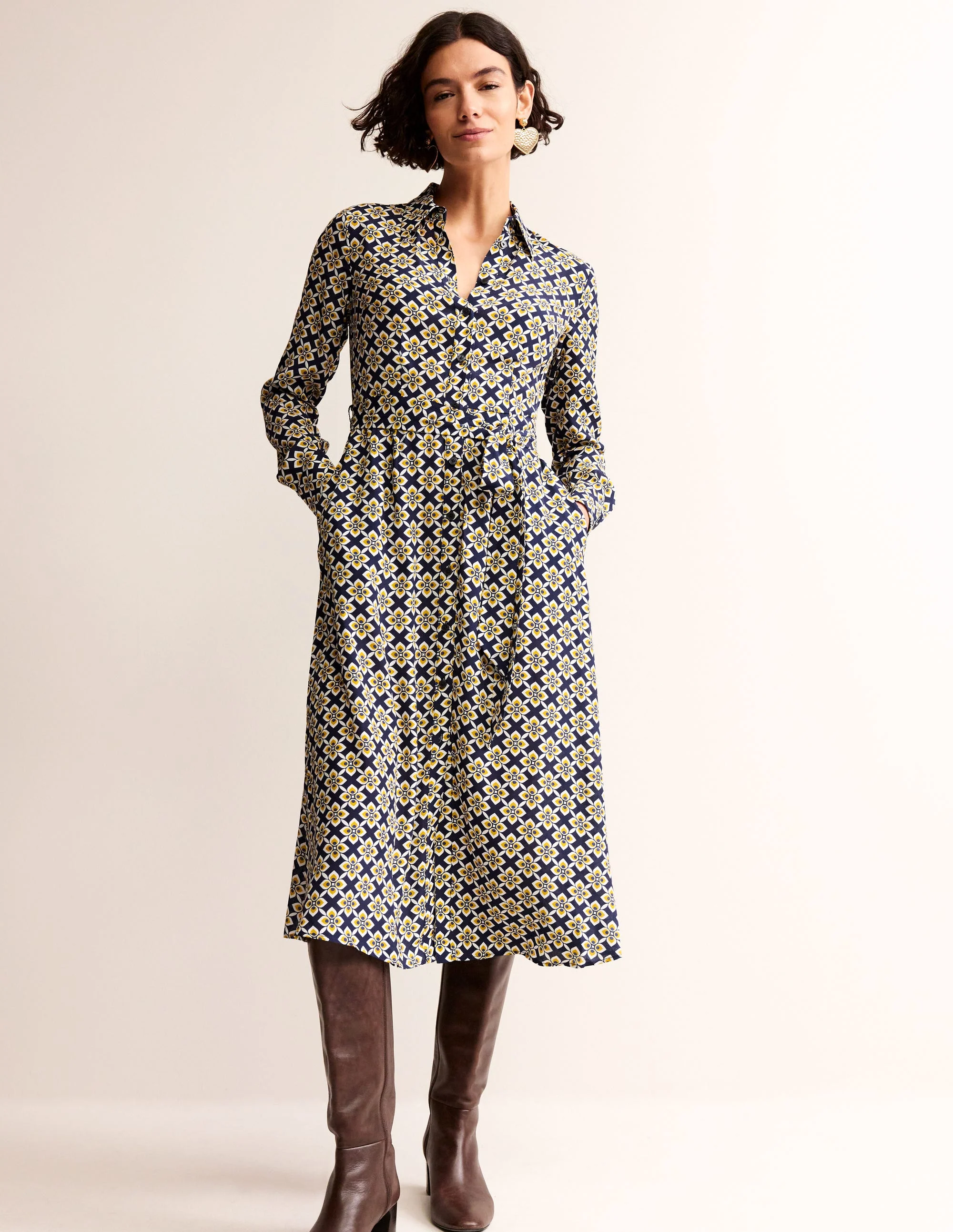 Kate Midi Shirt Dress-Antique Moss, Diamond Floral - Image 4