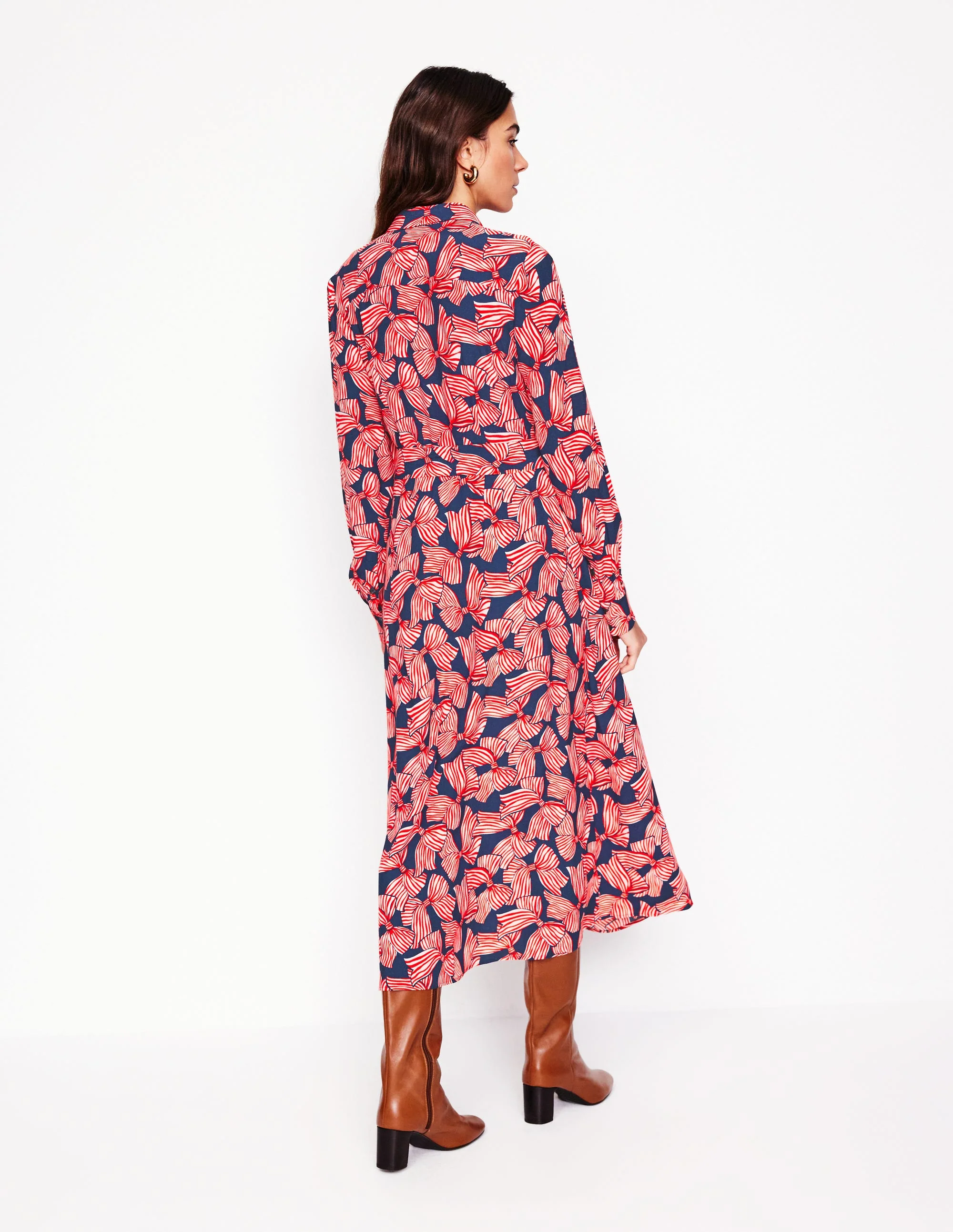 Kate Midi Shirt Dress-French Navy, Bow Scatter - Image 3