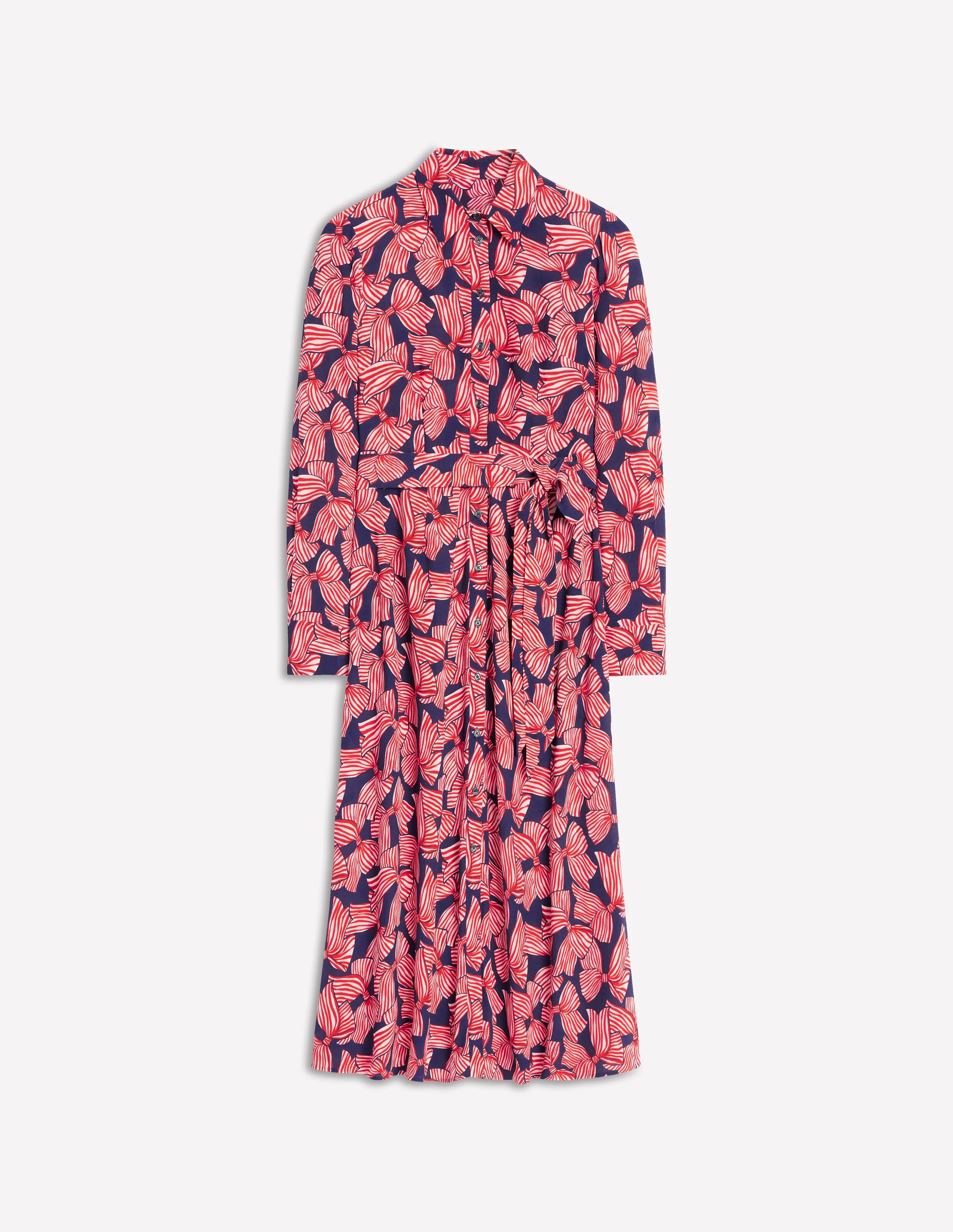 Kate Midi Shirt Dress-French Navy, Bow Scatter - Image 5