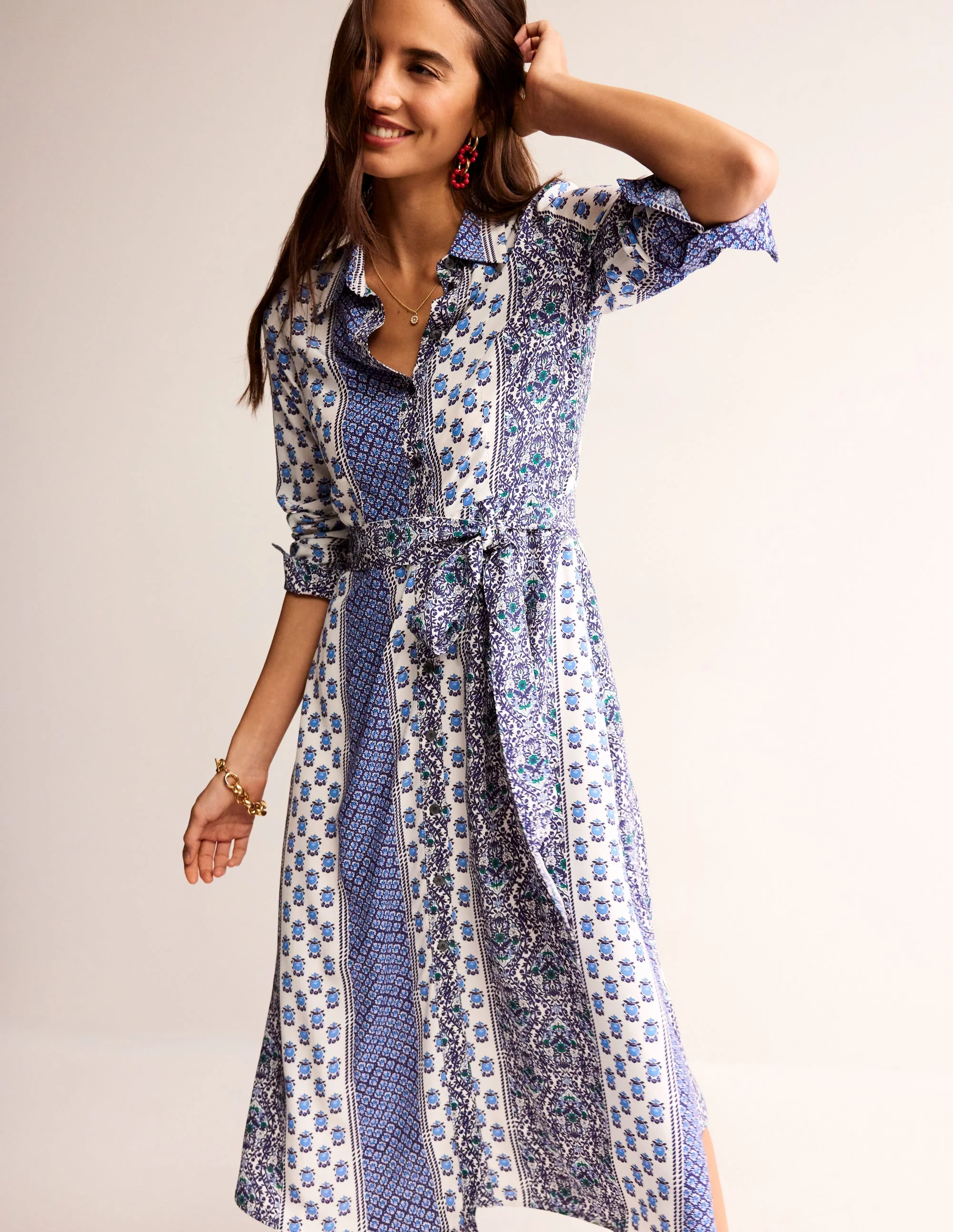 Kate Midi Shirt Dress-Prussian Blue, Dainty Floret