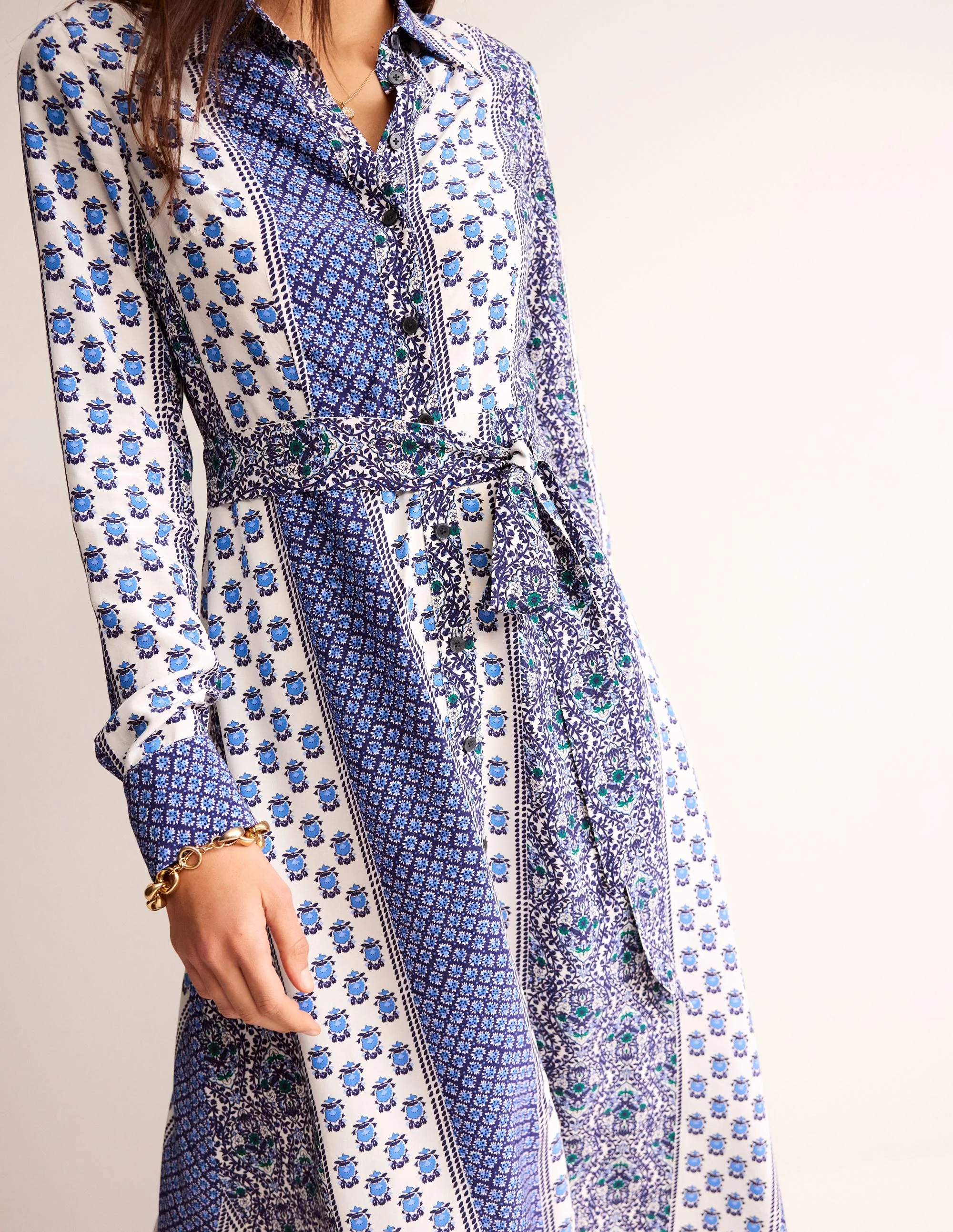 Kate Midi Shirt Dress-Prussian Blue, Dainty Floret - Image 2