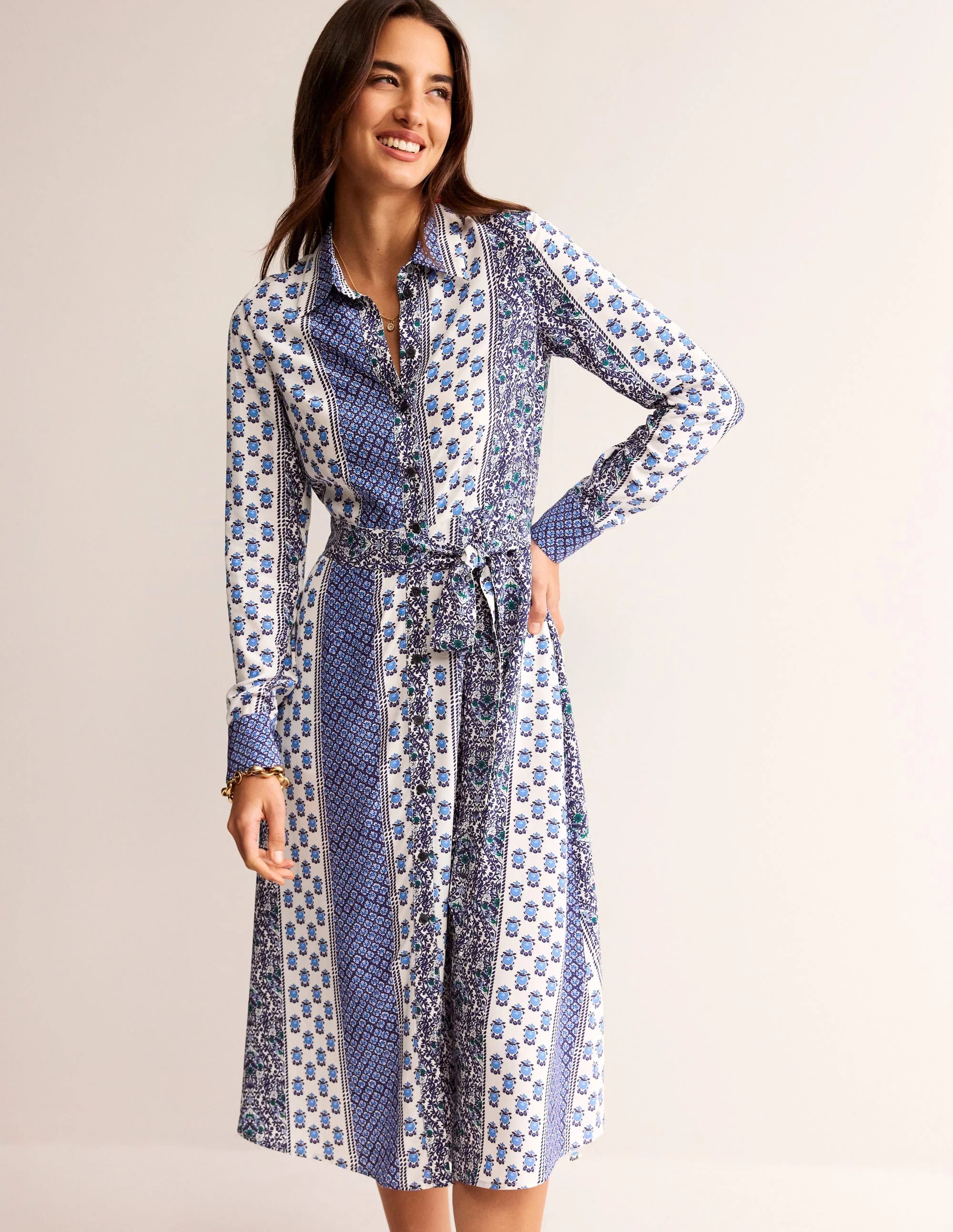 Kate Midi Shirt Dress-Prussian Blue, Dainty Floret - Image 4