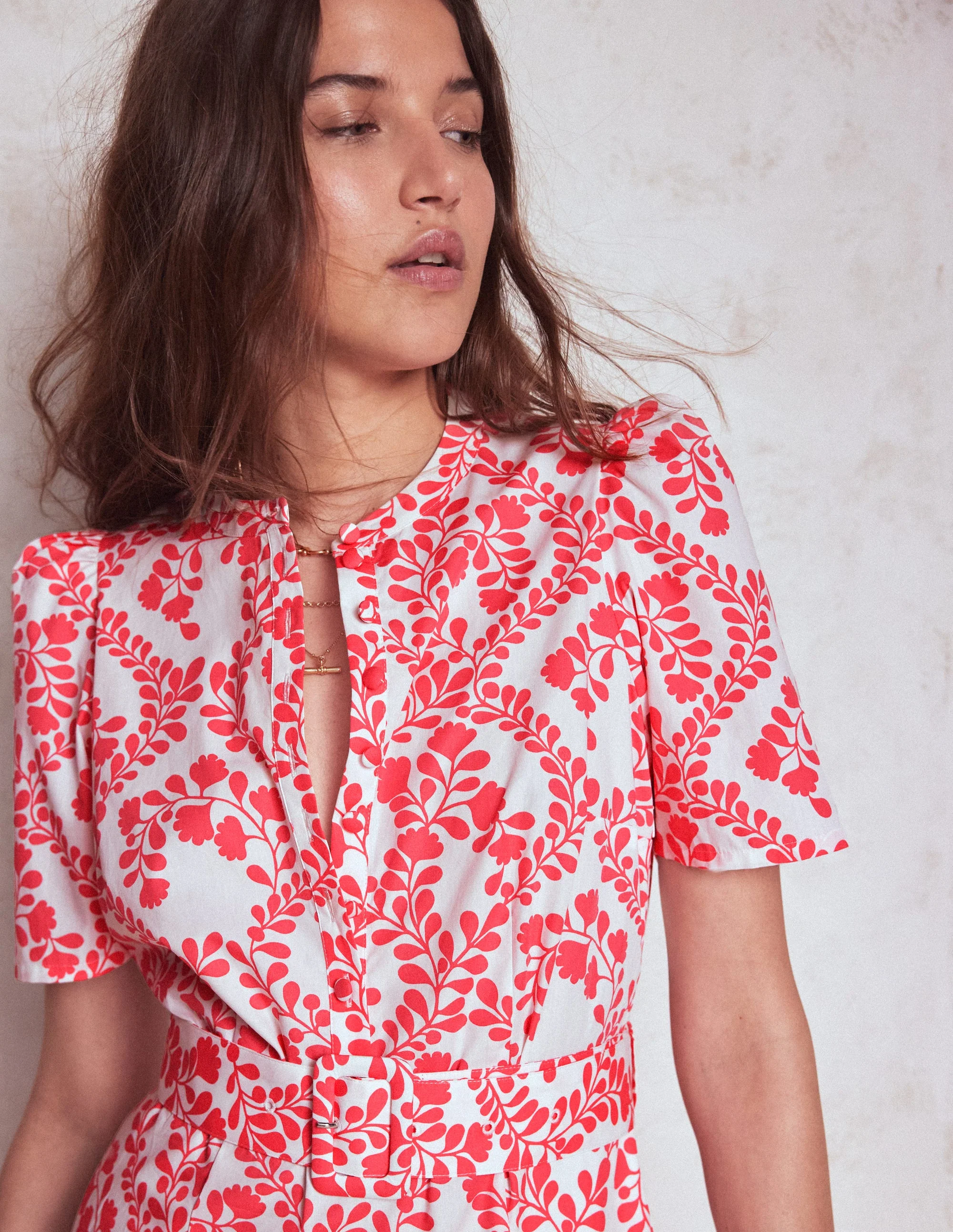 Kate Puff Sleeve Belted Dress-lvory, Vine Silhouette - Image 2