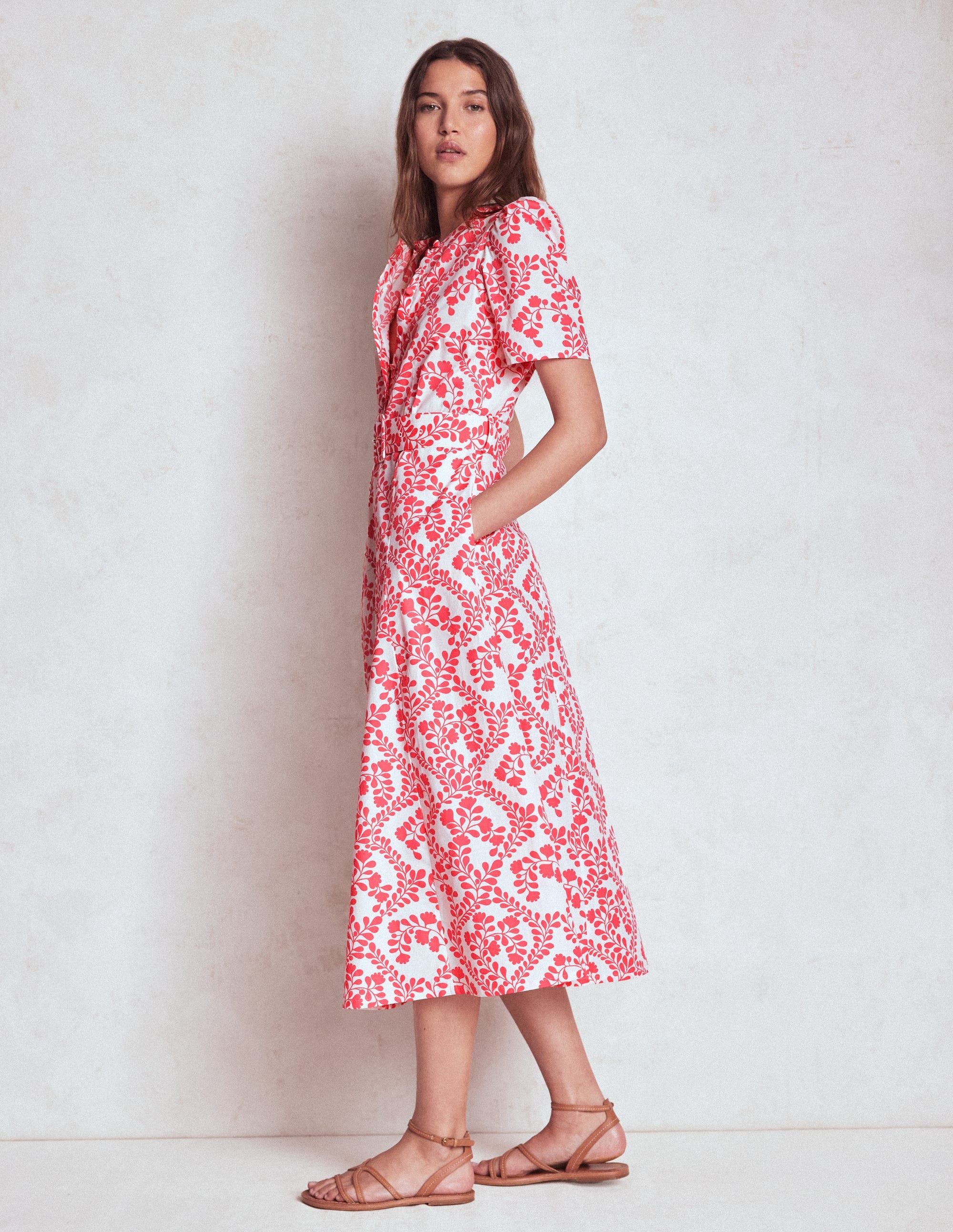 Kate Puff Sleeve Belted Dress-lvory, Vine Silhouette - Image 3