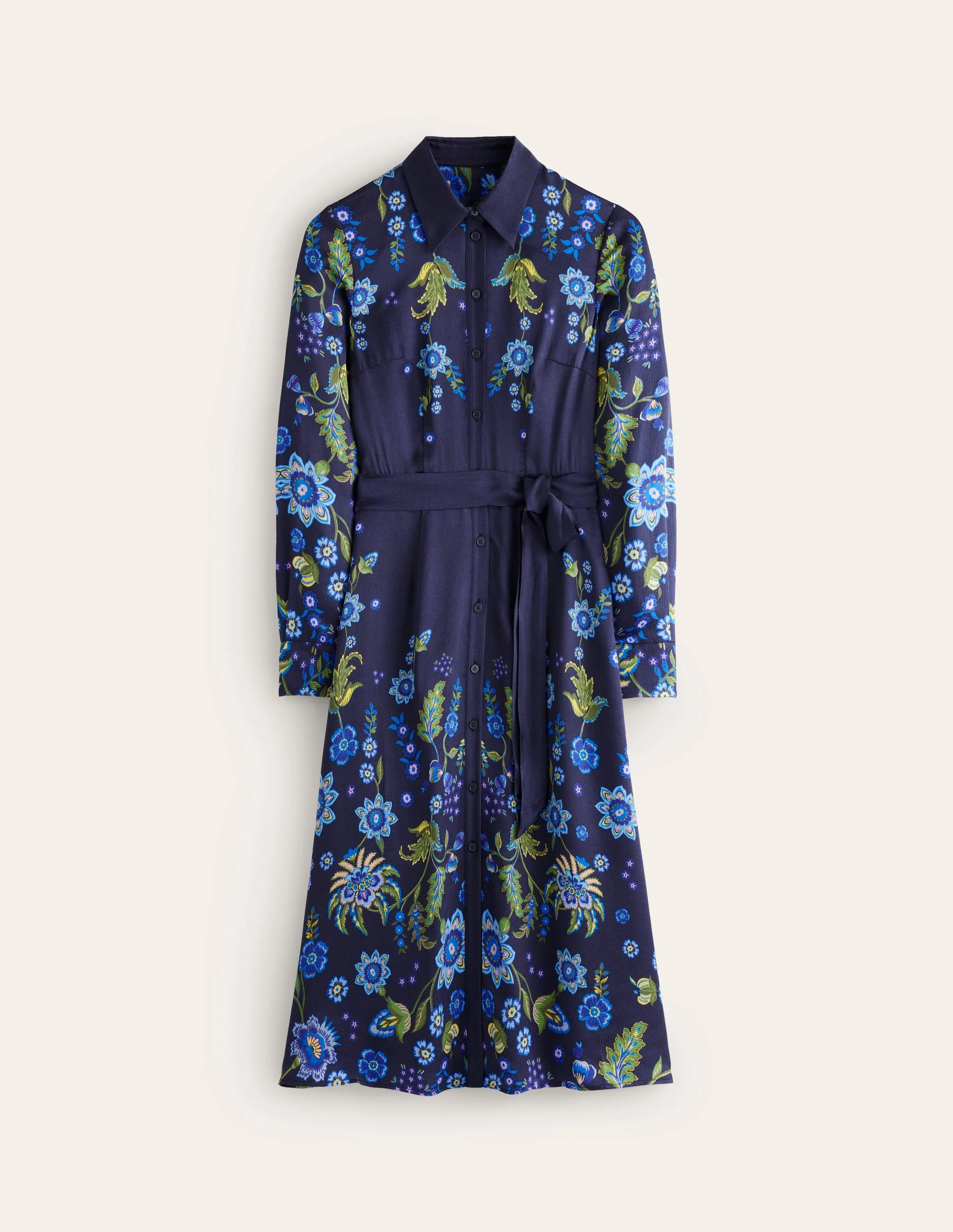 Kate Satin Shirt Dress-Blue, Blossom Flourish - Image 5