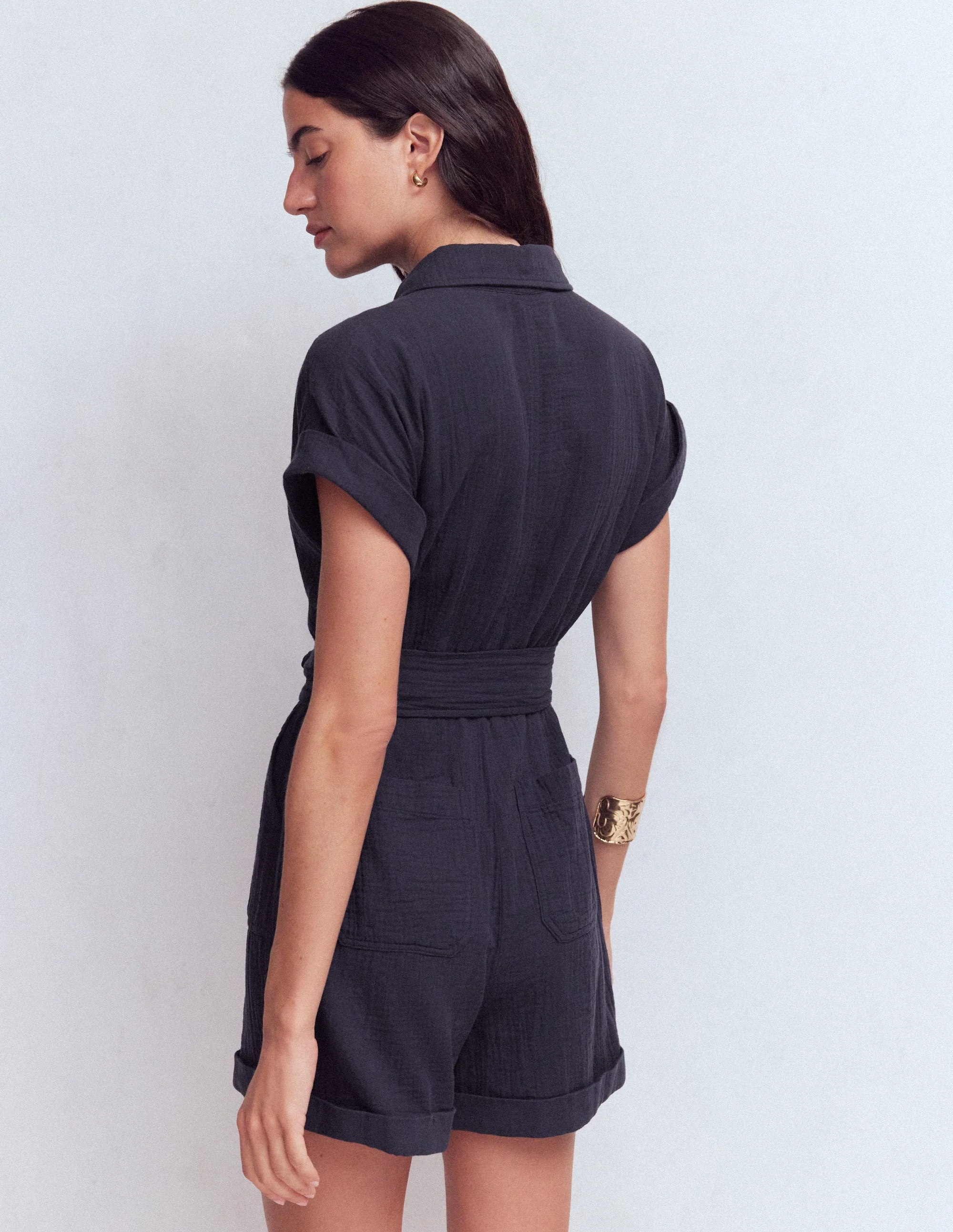 Kay Double Cloth Playsuit-Navy - Image 3