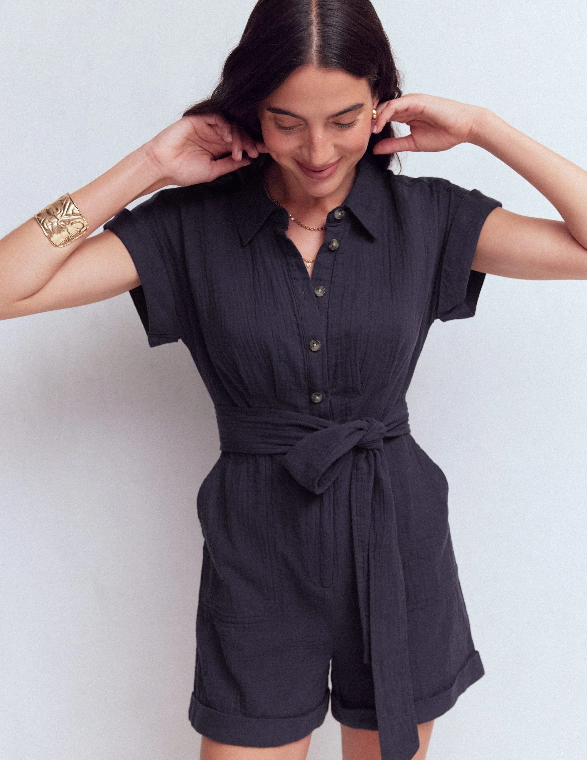 Kay Double Cloth Playsuit-Navy - Image 5