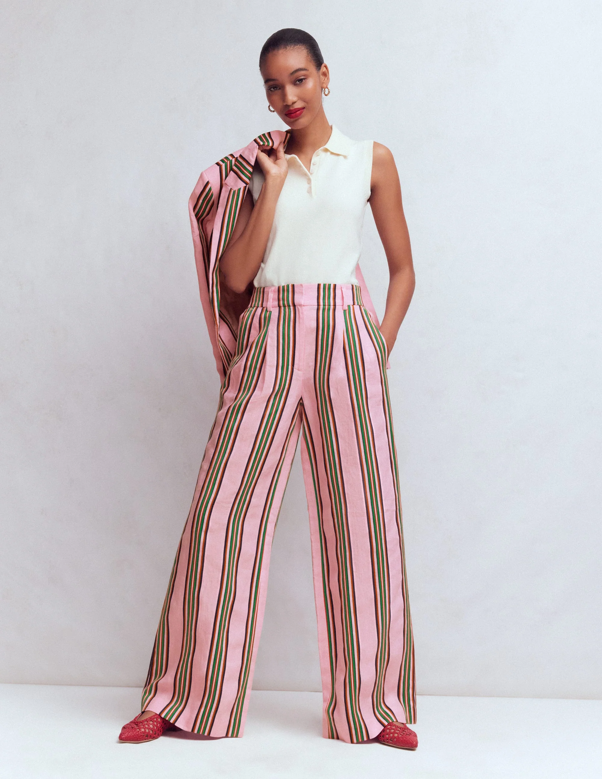 Kensington Linen Pants-Pink and Green Stripe - Image 5