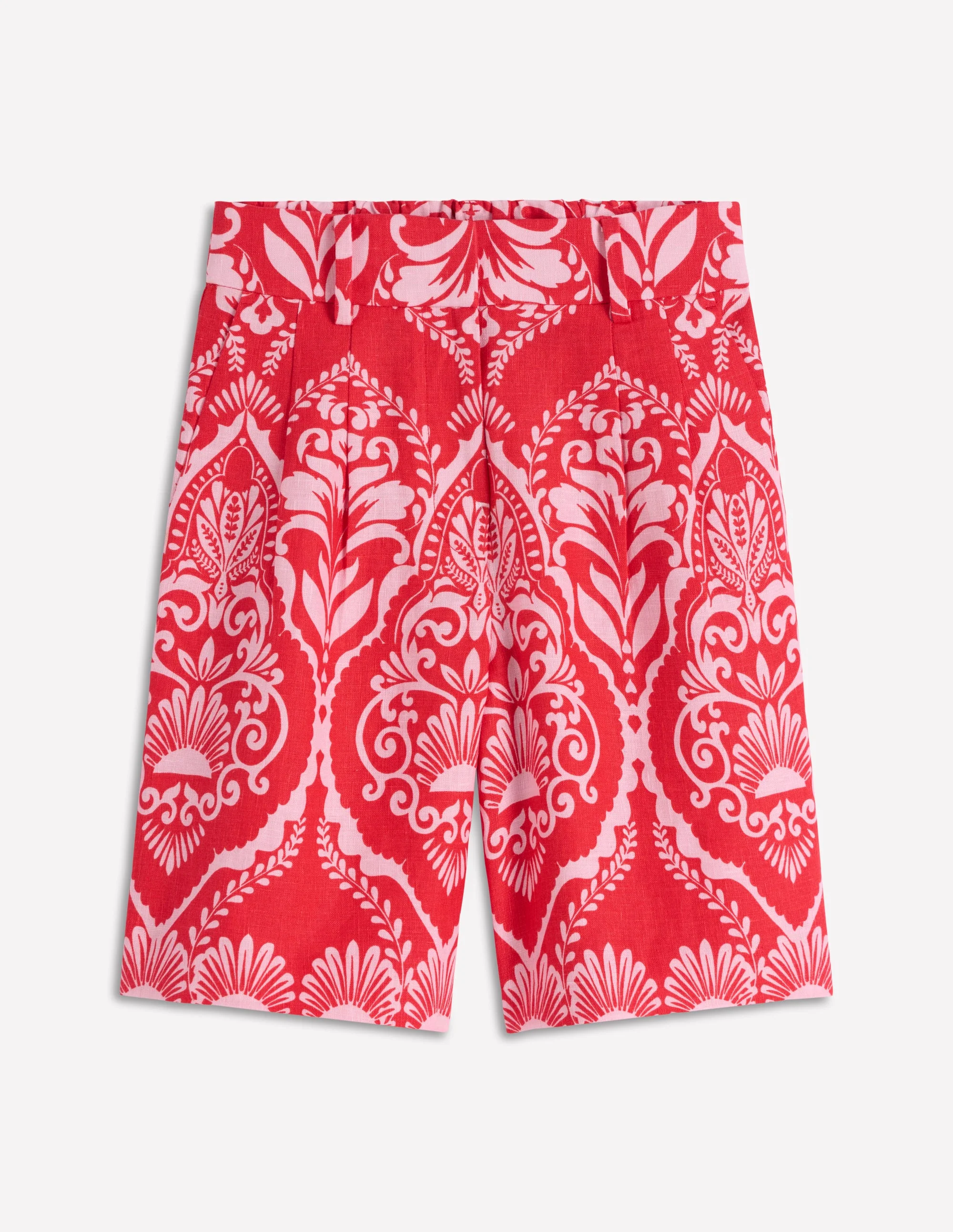 Kensington Linen Shorts-Poppy Red, Ornamental Garden - Image 7