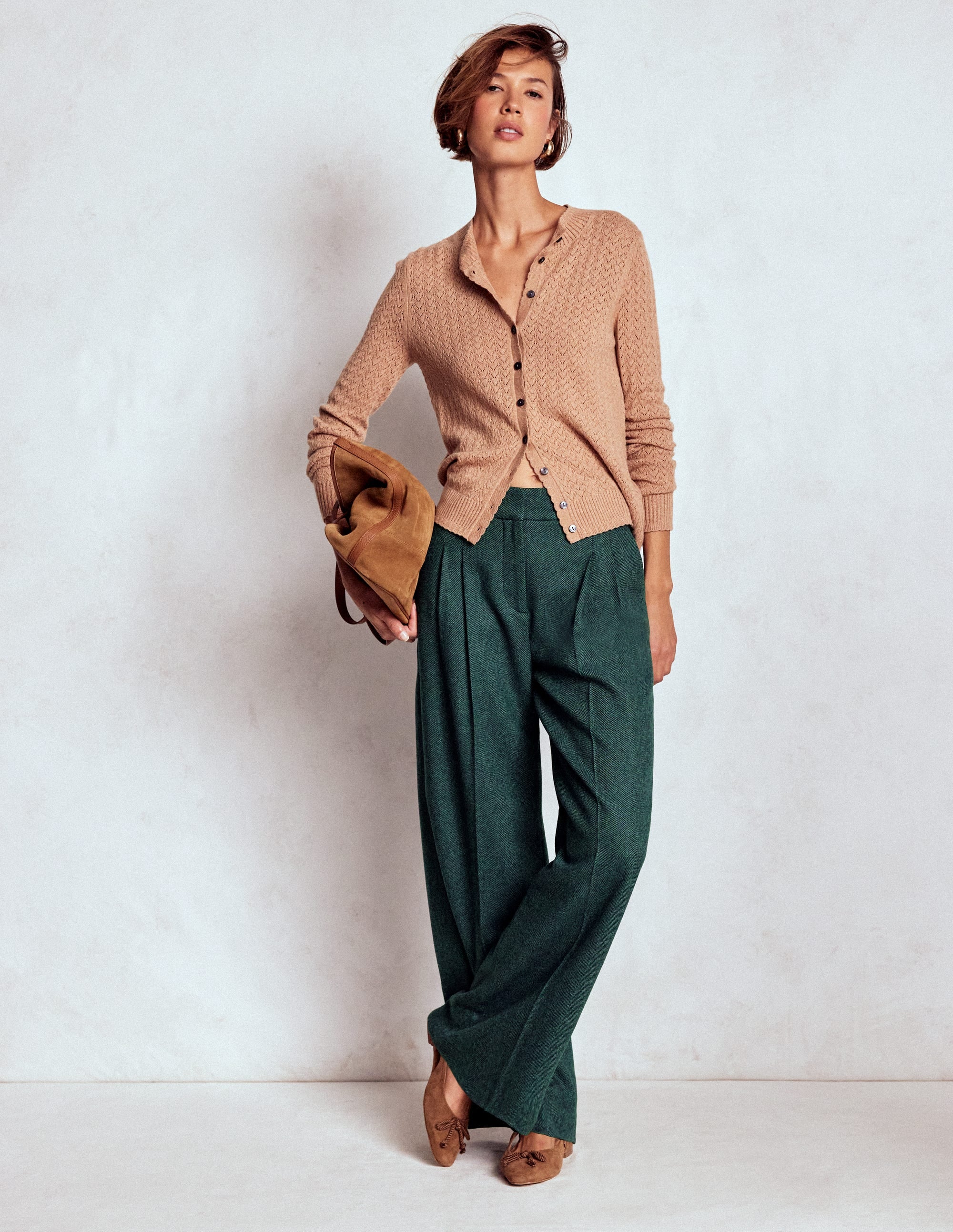 Kensington Tailored Pants-Green and Navy Herringbone