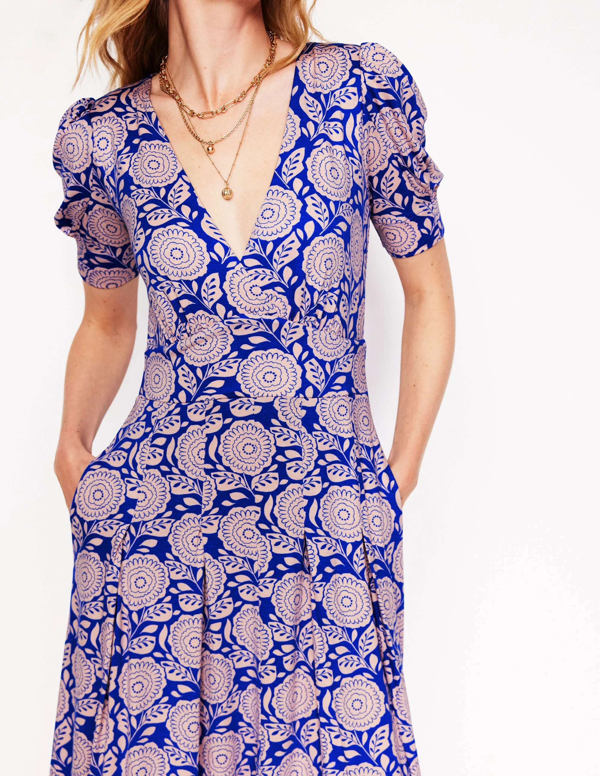 Kristen Pleated Jersey Dress-Chintz Rose, Dahlia Stamp - Image 3