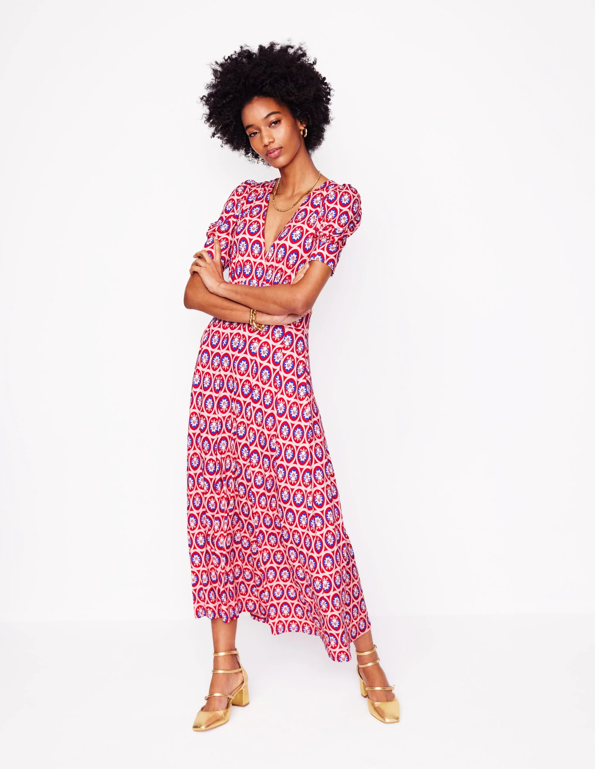 Kristen Pleated Jersey Dress-High Risk Red, Ornate Blossom - Image 5
