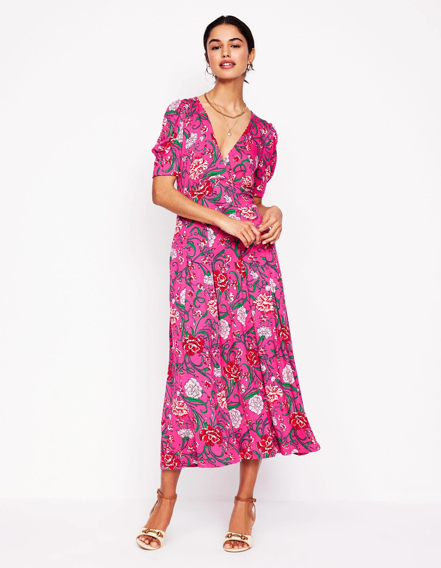 Kristen Pleated Jersey Dress-Pink Yarrow, Carnation Vine - Image 5