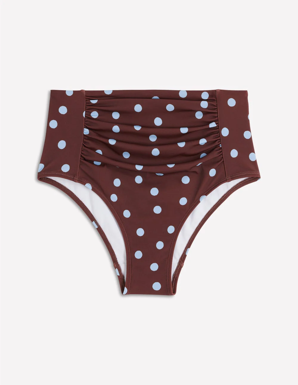 Kythira Ruched Bikini Bottoms-Chocolate And Blue Painted Dot - Image 7