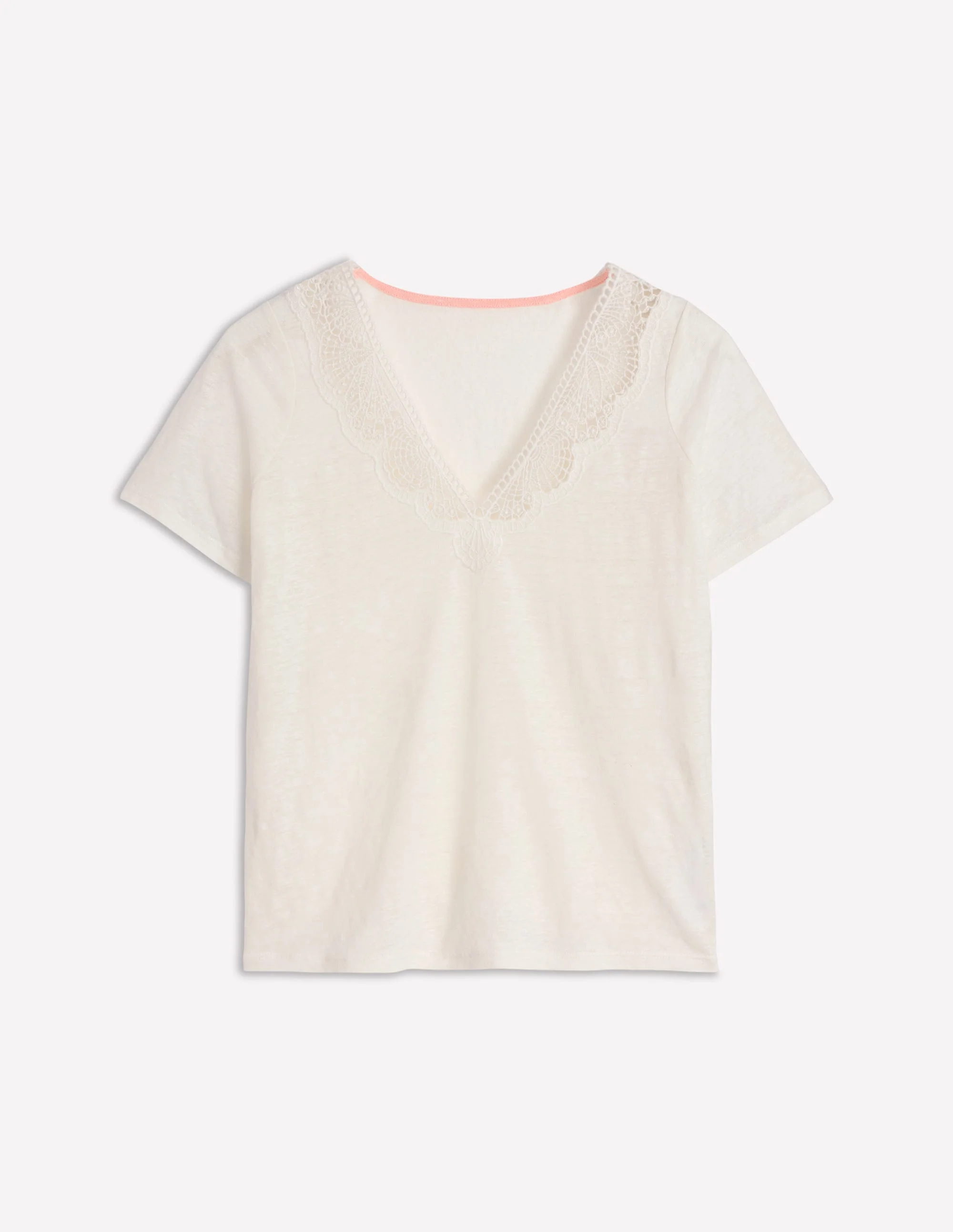 Lace Trim Linen T-shirt-Ivory - Image 7