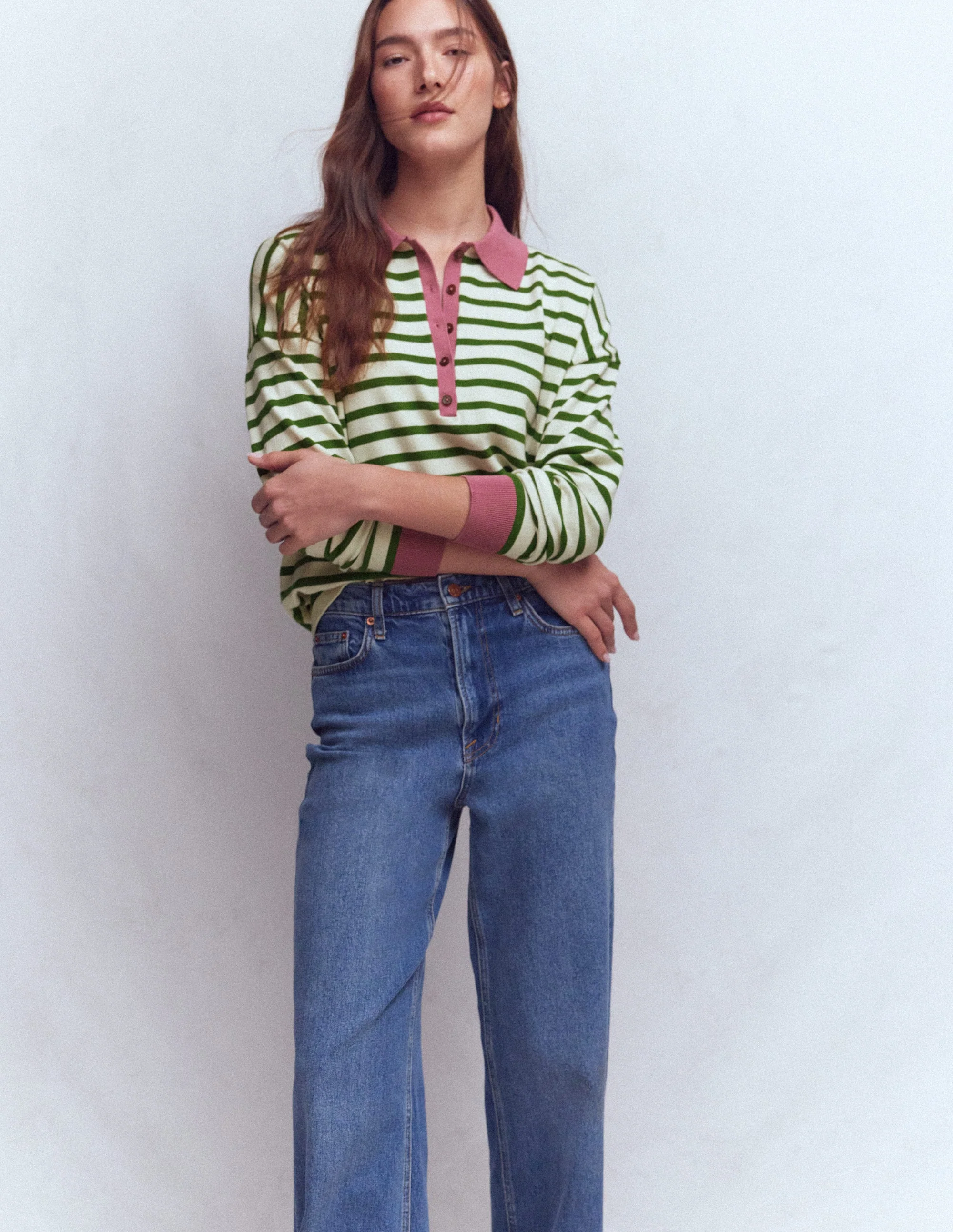 Lara Cotton Henley Jumper-Warm Ivory, Courtyard Stripe - Image 4