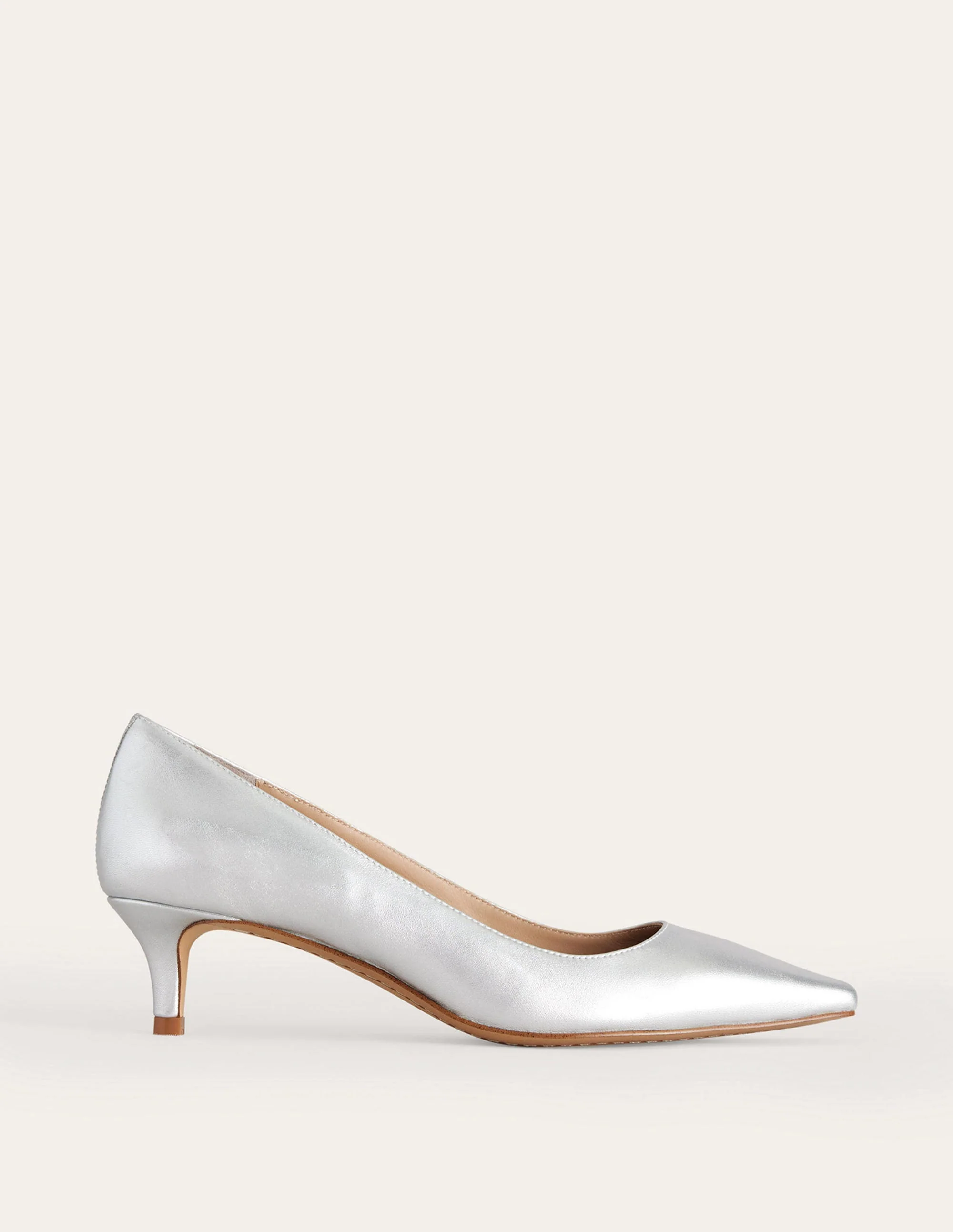 Lara Low-Heeled Court Shoes-Silver Nappa Leather - Image 2