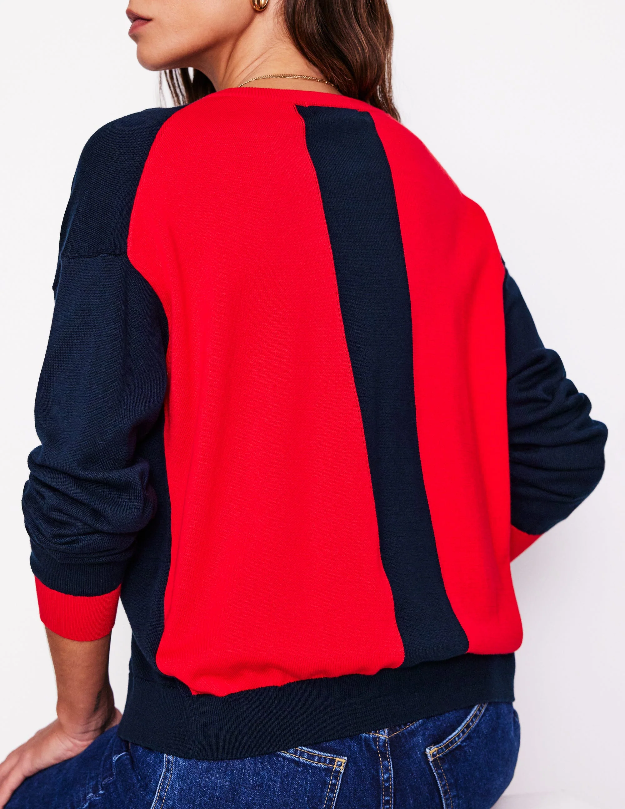 Lara Relaxed Cotton Cardigan-Navy, Poppy Red - Image 3