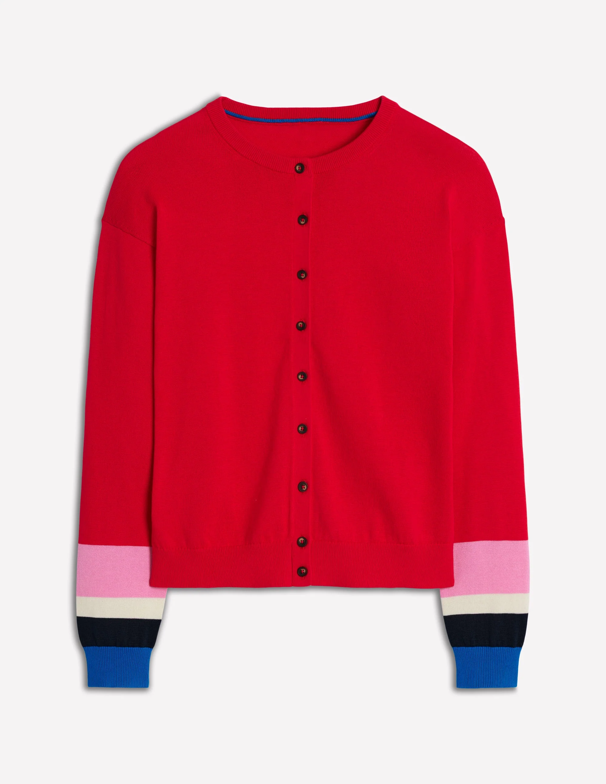 Lara Relaxed Cotton Cardigan-Poppy Red, Cuff Stripe - Image 6