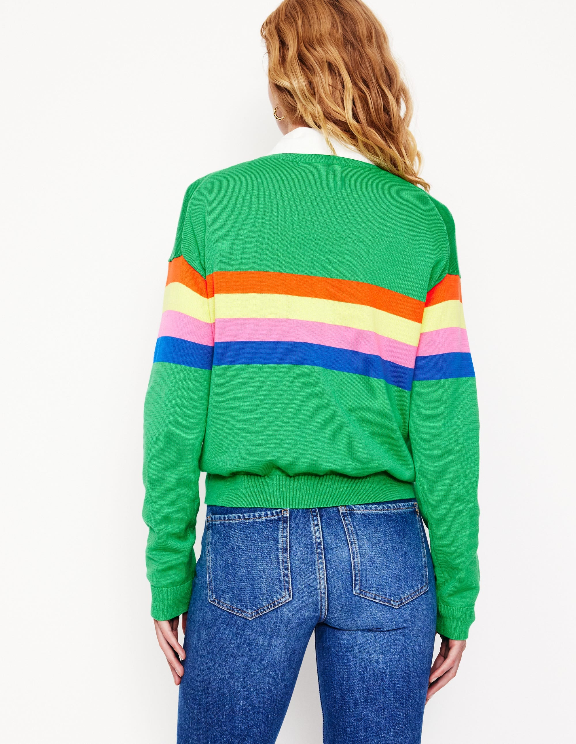 Lara Relaxed Cotton Jumper-Bright Green Chest Stripe - Image 3