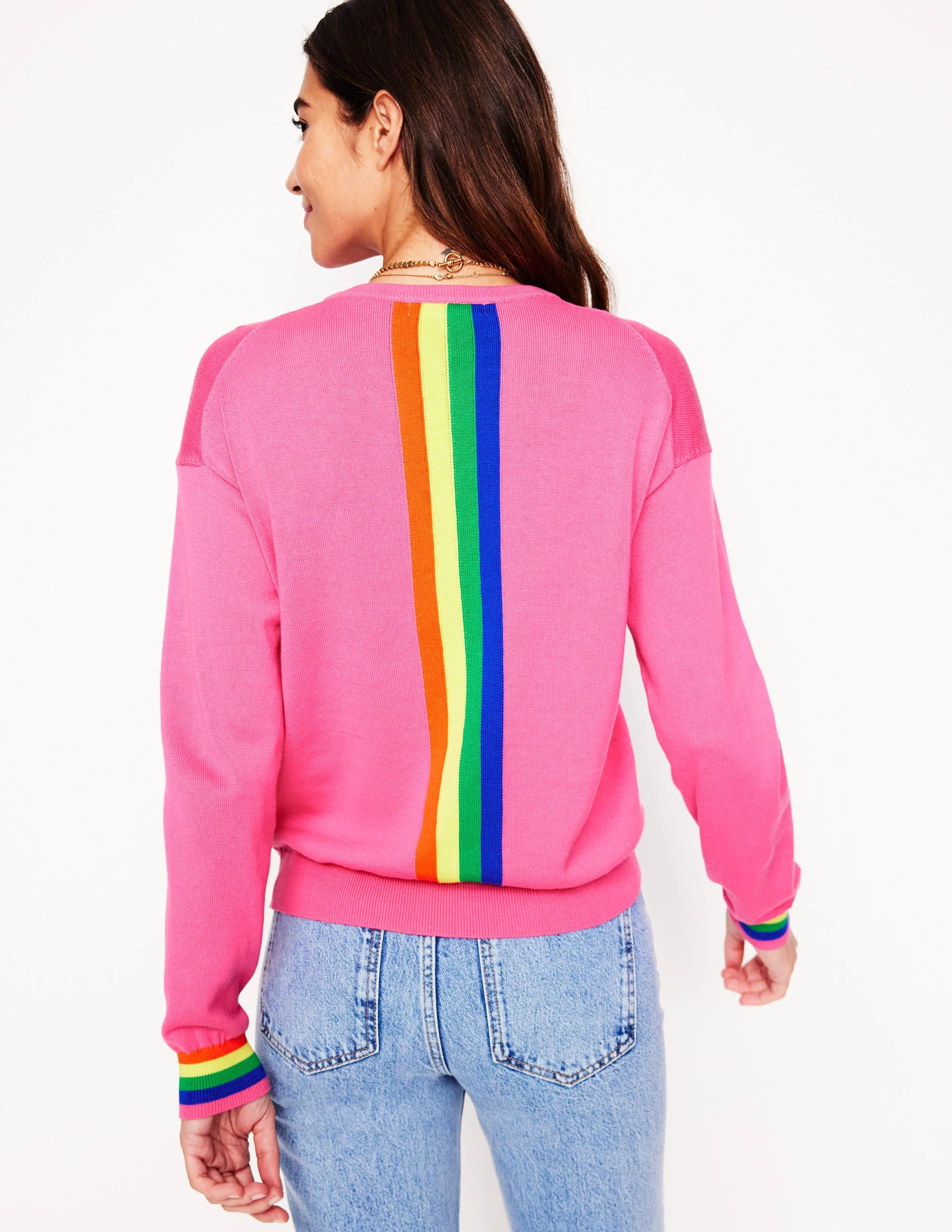 Lara Relaxed Cotton Jumper-Sorbet Pink, Rainbow - Image 3