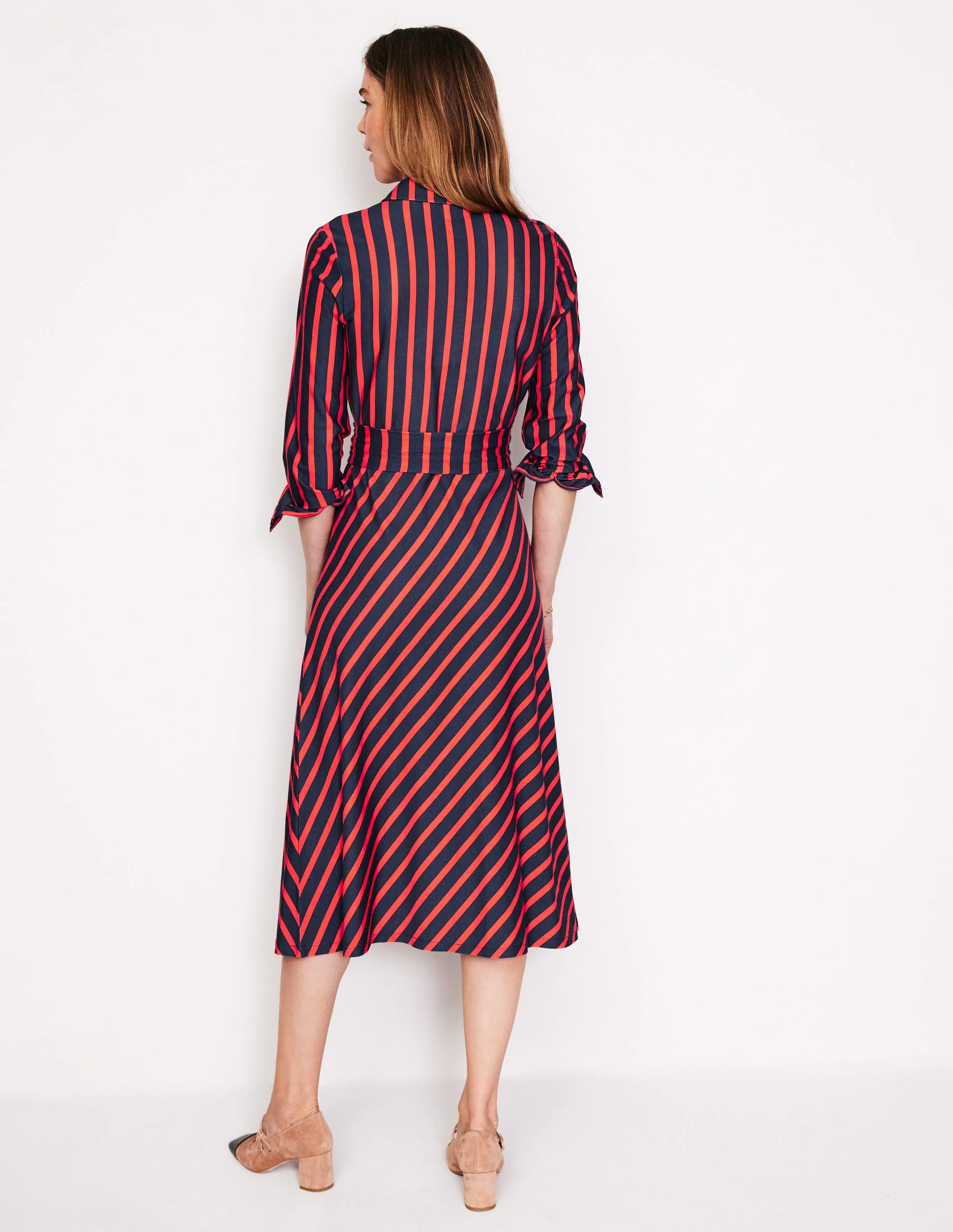 Laura Jersey Midi Shirt Dress-Navy, Rouge Stripe - Image 3