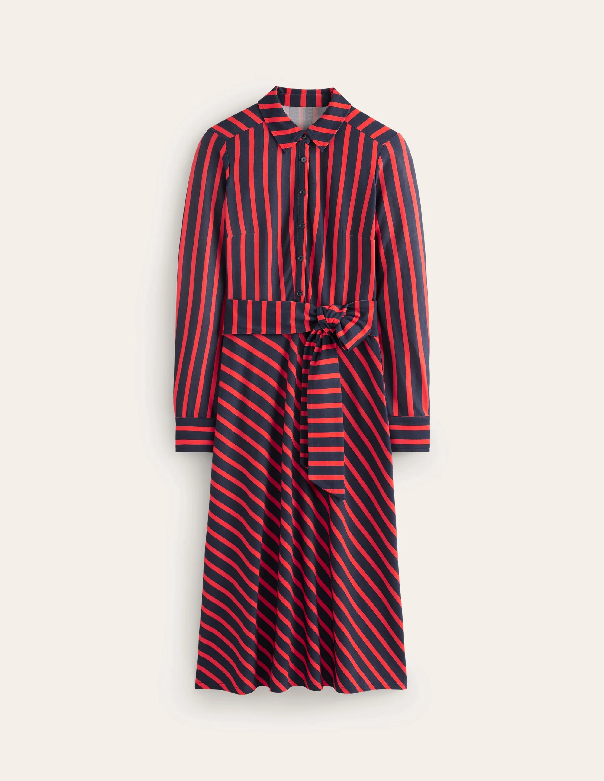 Laura Jersey Midi Shirt Dress-Navy, Rouge Stripe - Image 6