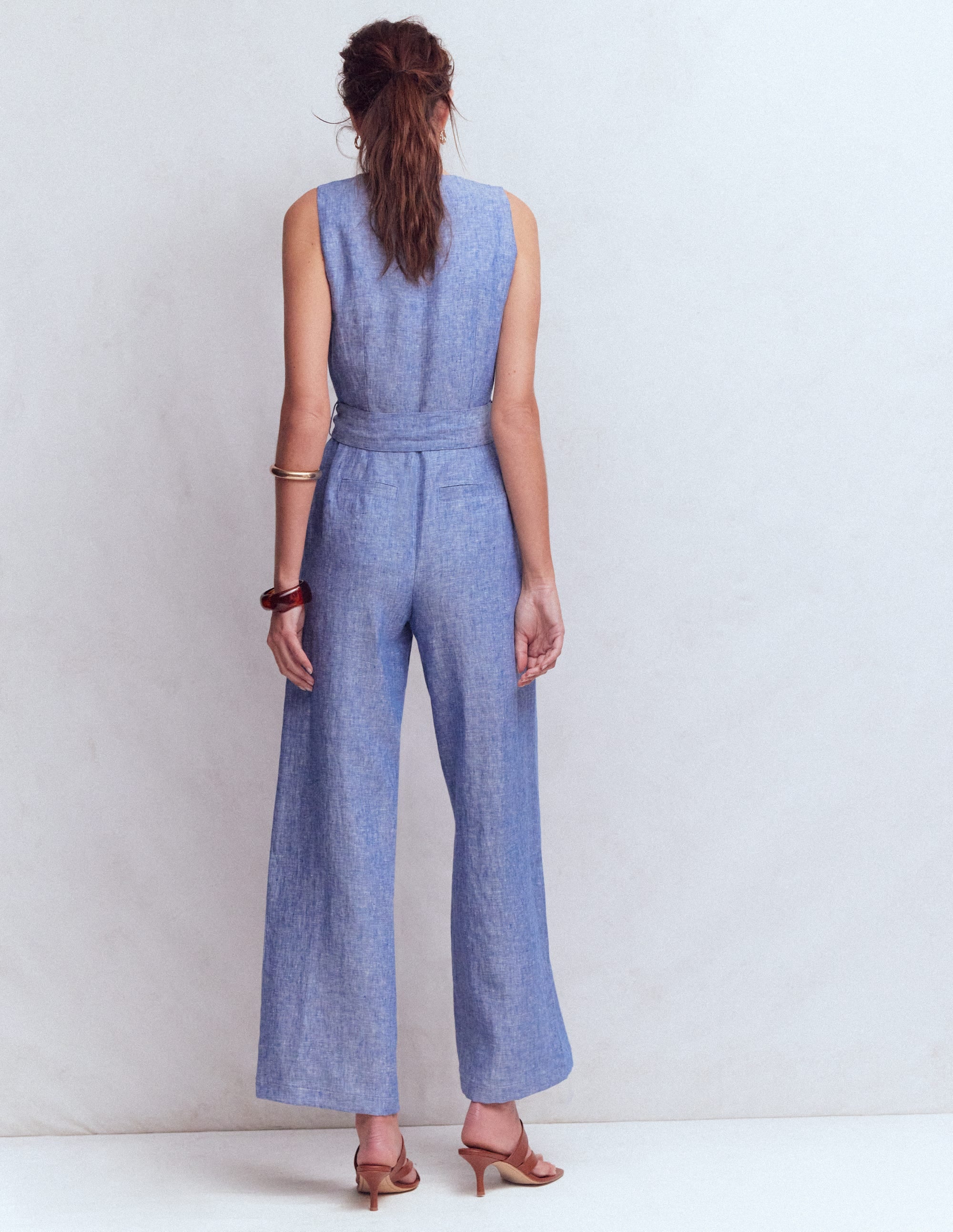 Laura V-neck Linen Jumpsuit-Authentic Blue Chambray - Image 3