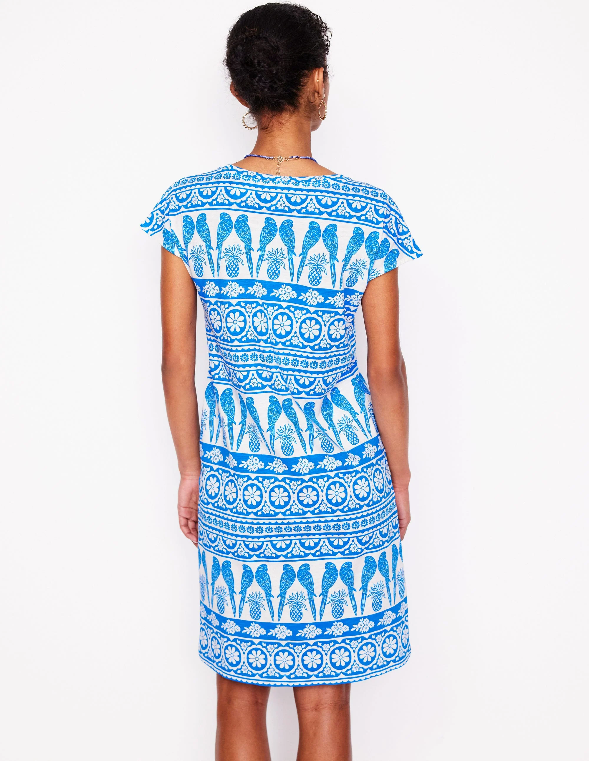 Leah Jersey T-shirt Dress-Cerulean Blue, Ornate Tropic - Image 3