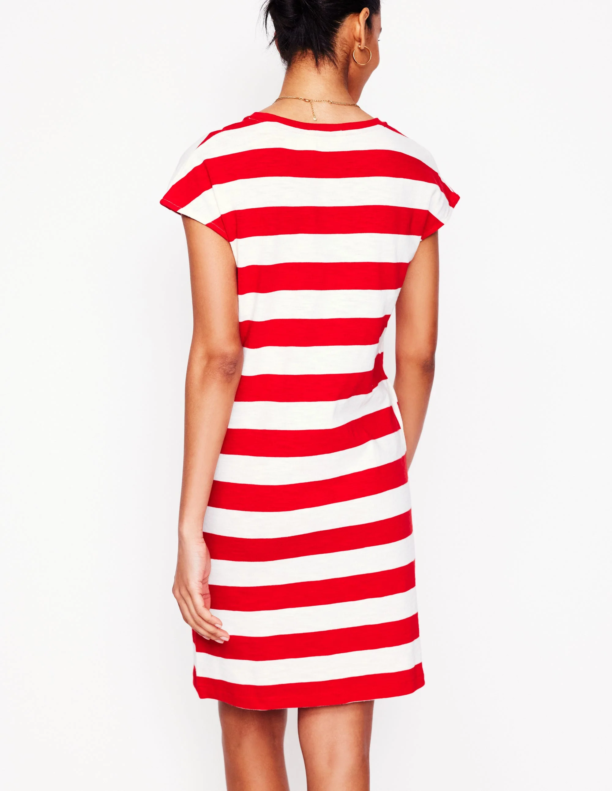 Leah Jersey T-shirt Dress-Poppy Red, White Stripe - Image 3