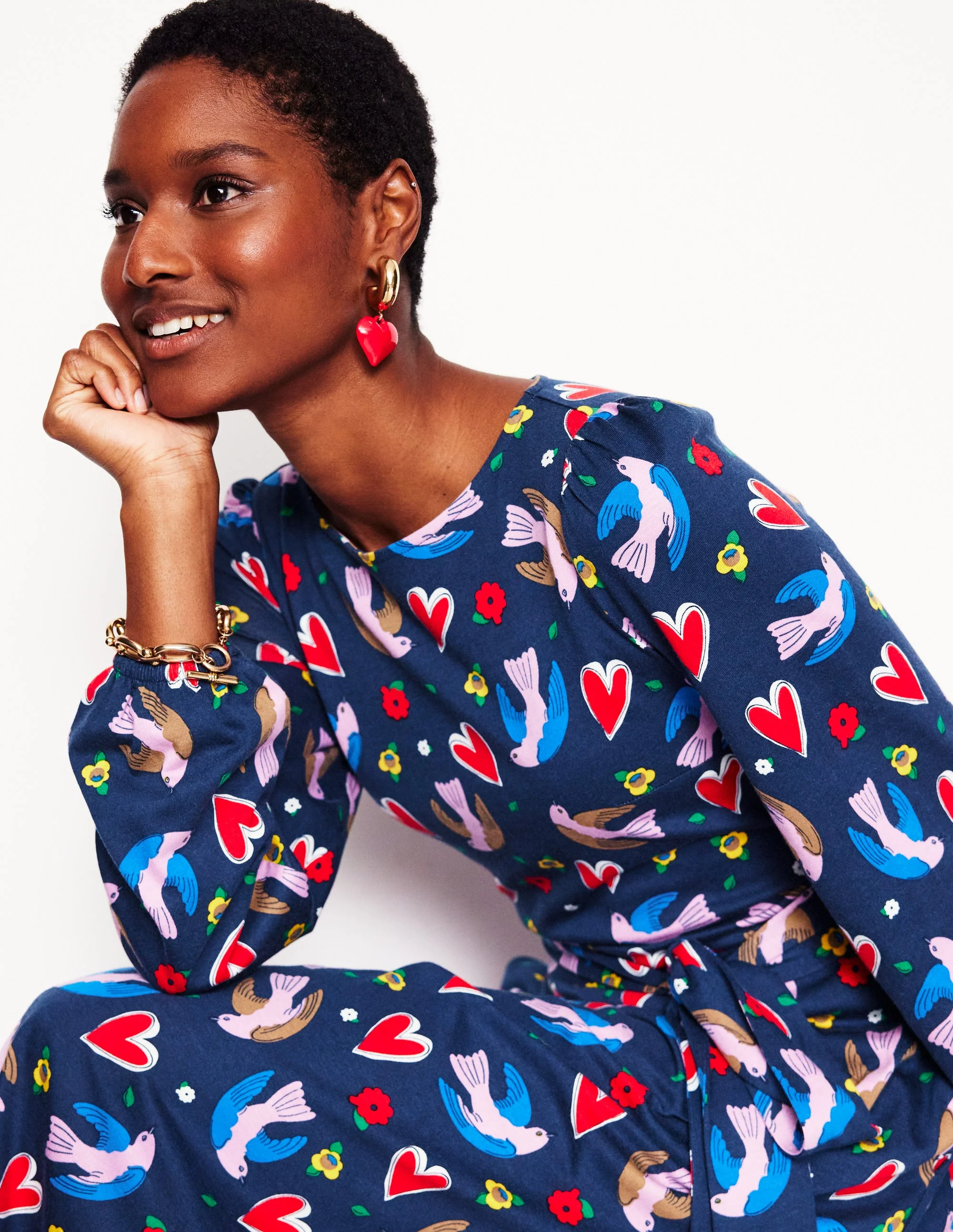 Leandra Jersey Midi Dress-French Navy, Heart Flutter - Image 2