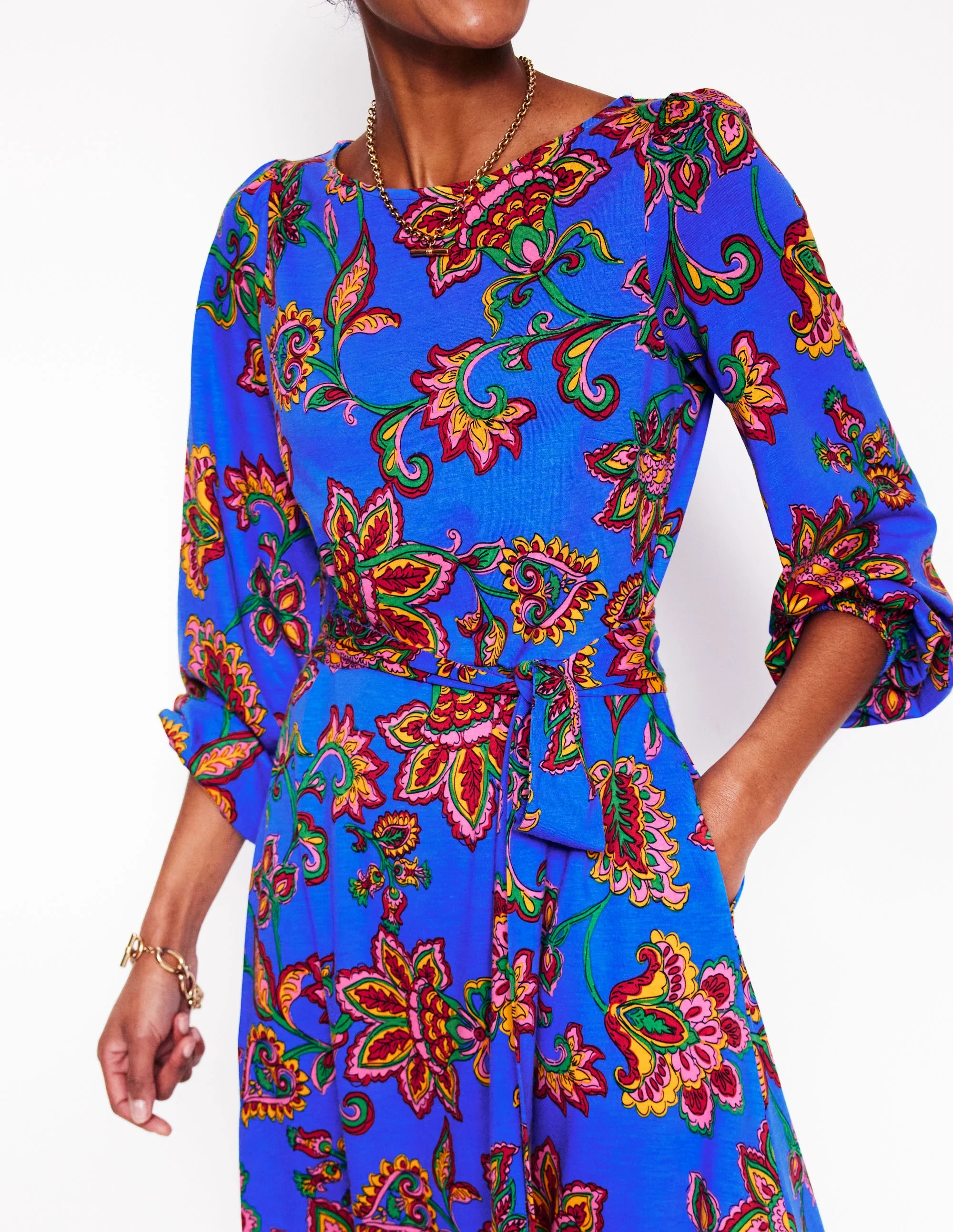 Leandra Jersey Midi Dress-Gallery Blue, Whimsical Vine - Image 2