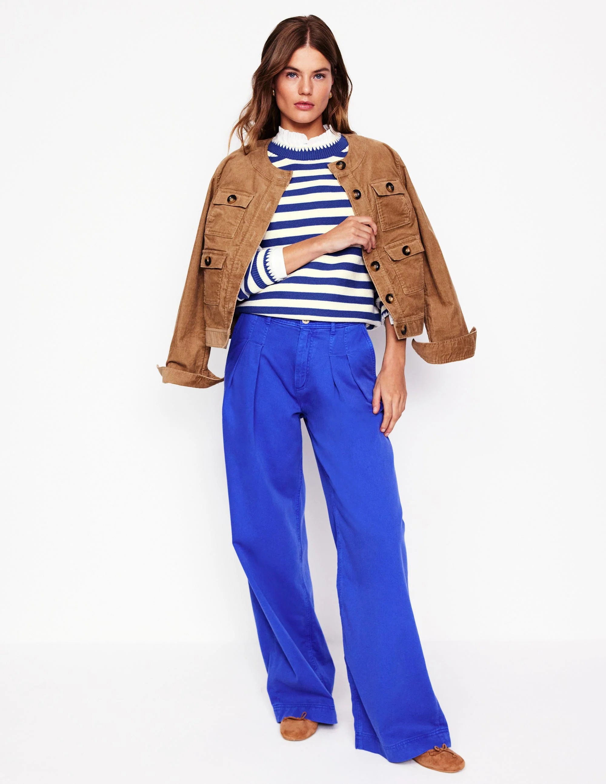 Lena Stitch Detail Sweater-Bright Blue and Ivory Stripe - Image 4