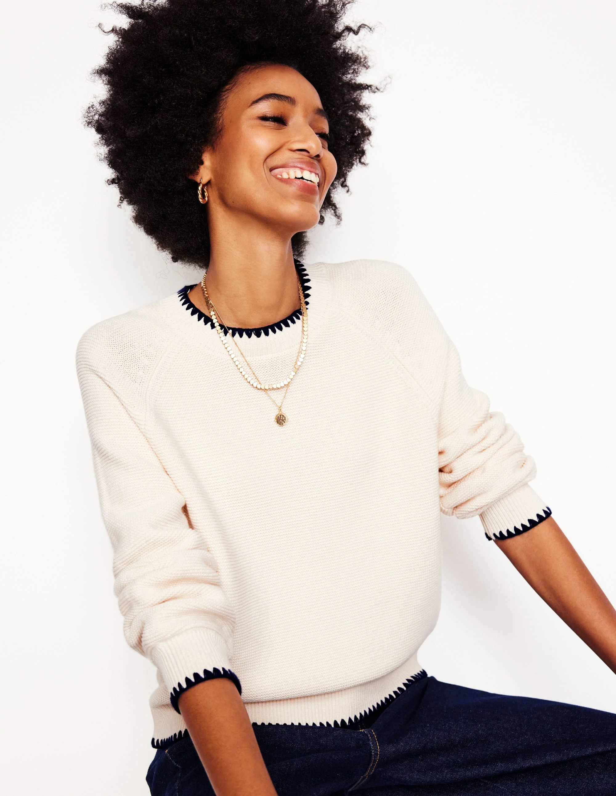 Lena Stitch Detail Sweater-Warm Ivory